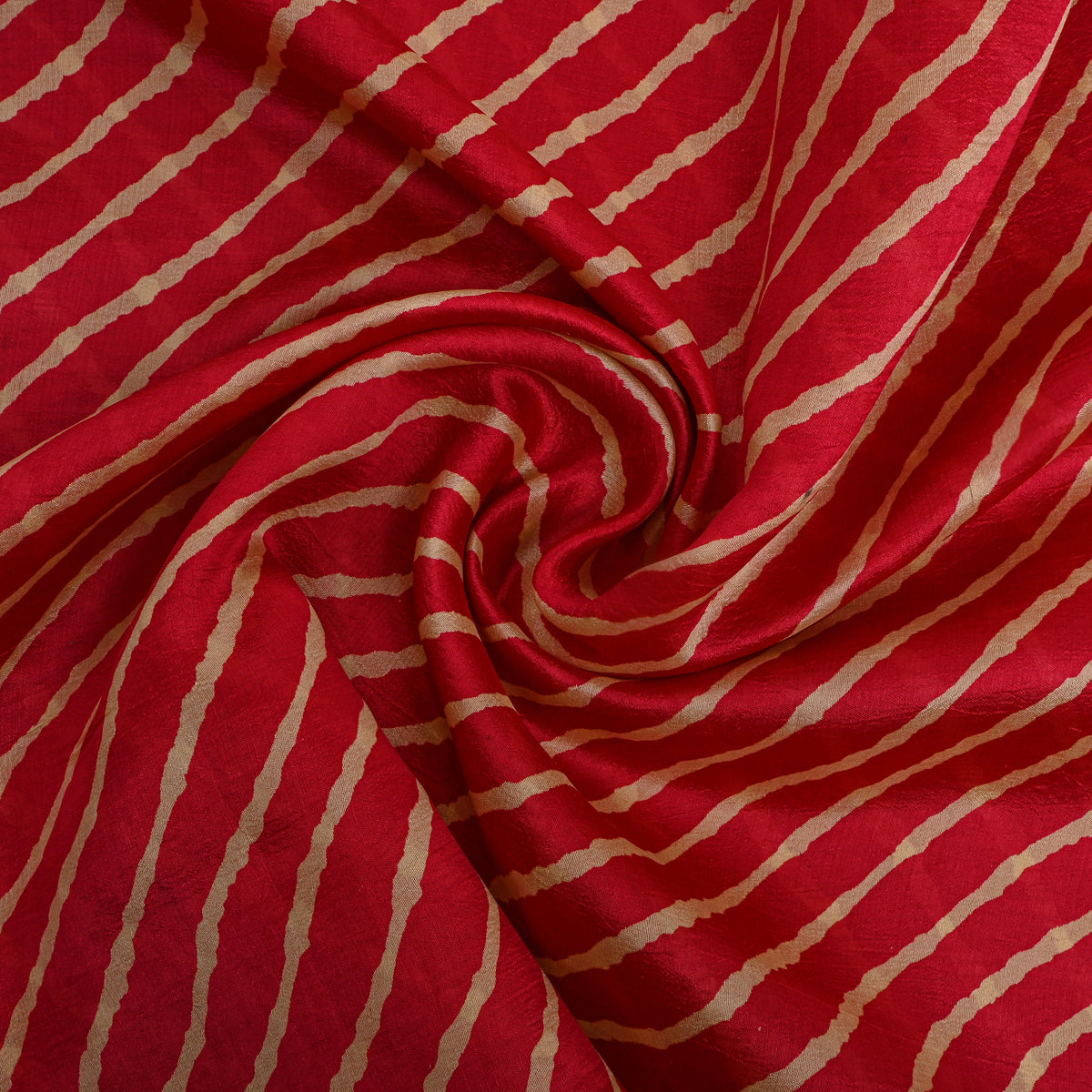 Red Beige Diagonal Leheriya Silk Fabric