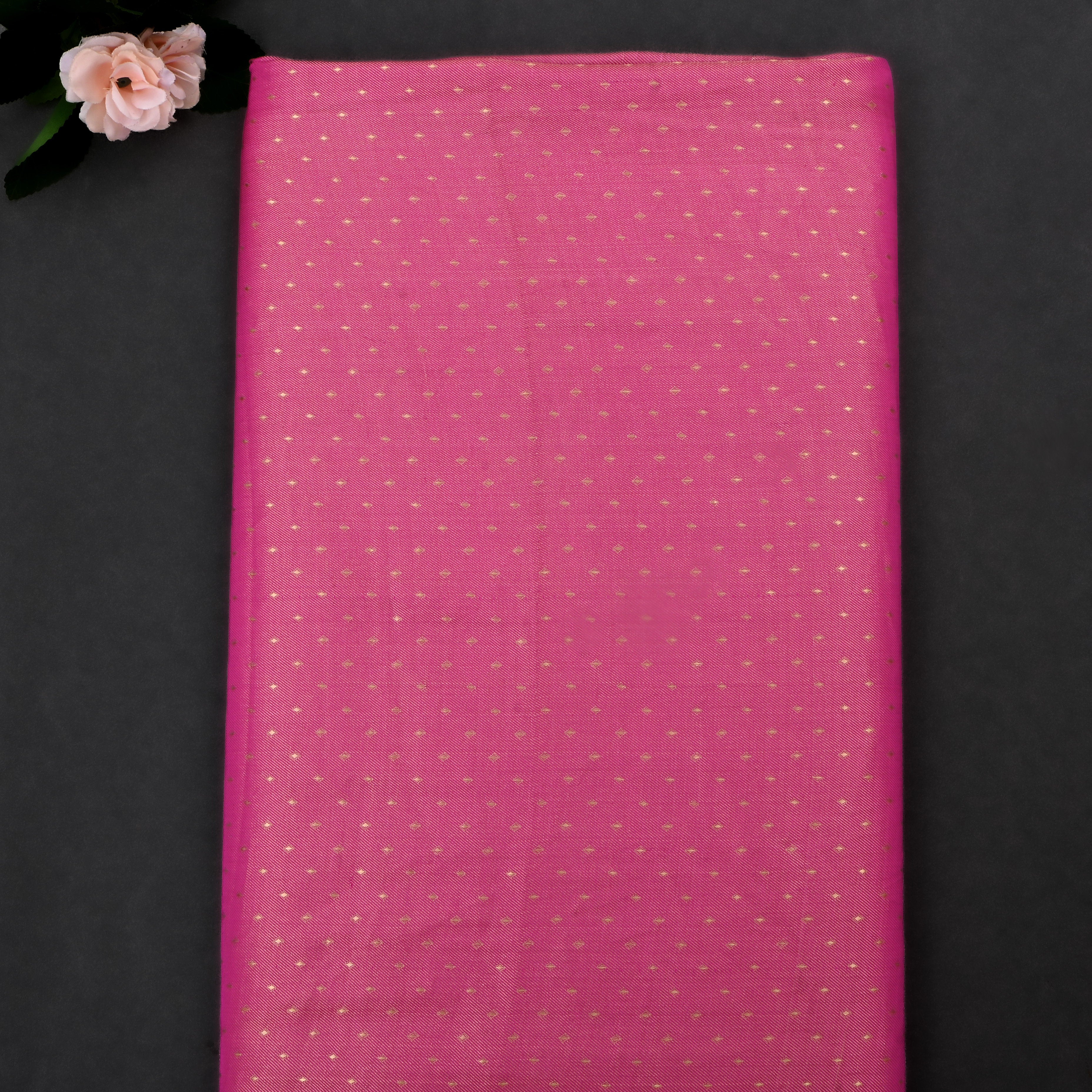 Raspberry Pink Jamawar Tissue Fabric With Dotted Pattern