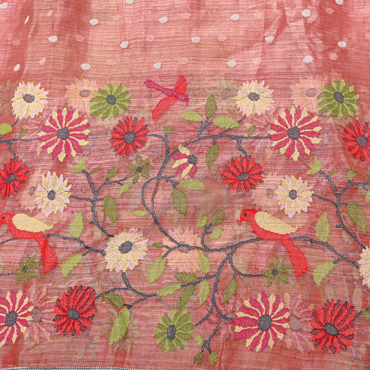 Fuchsia Gold Zari Butti Self Weave Jamawar Silk Fabric