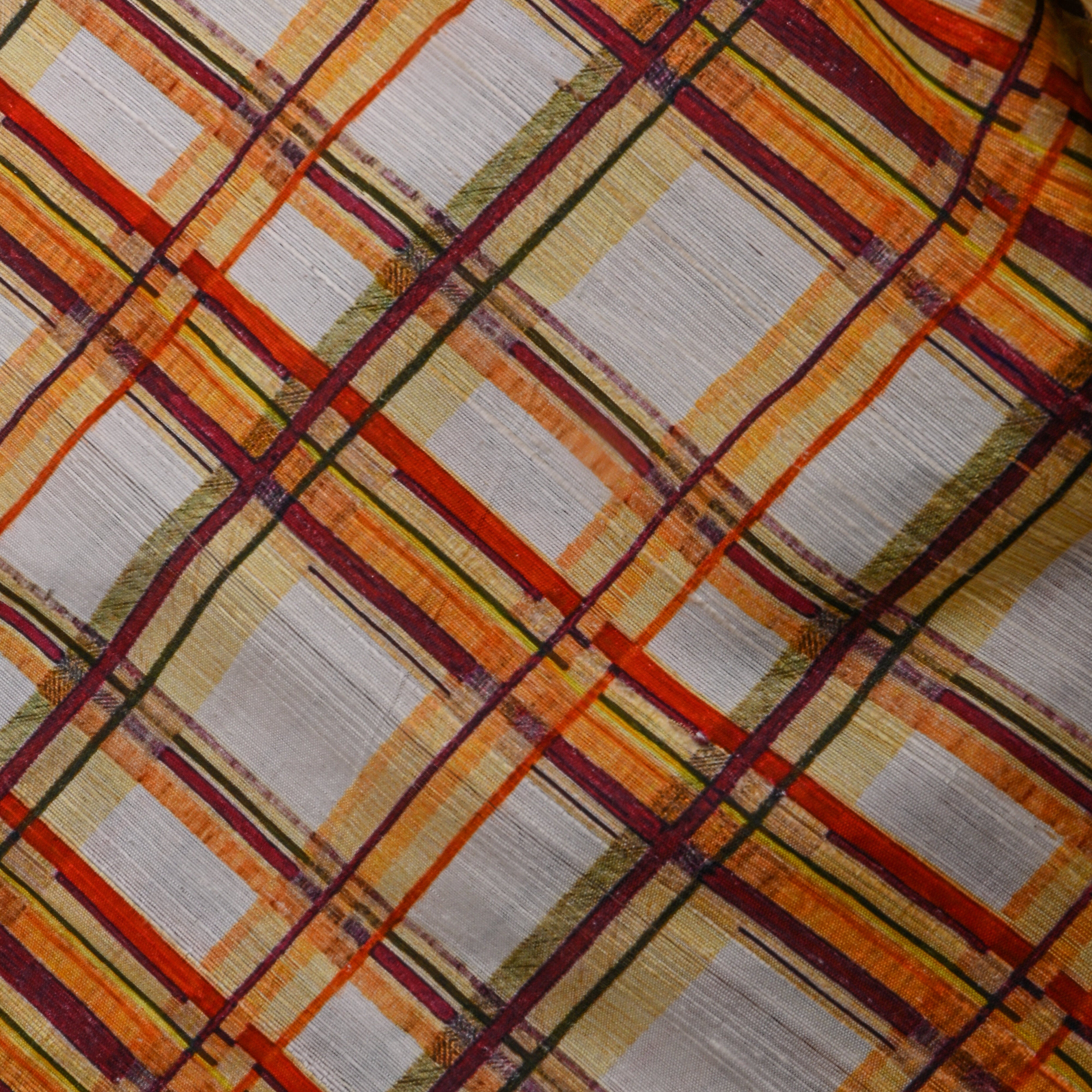 Multicolour Check Printed Raw Silk Fabric