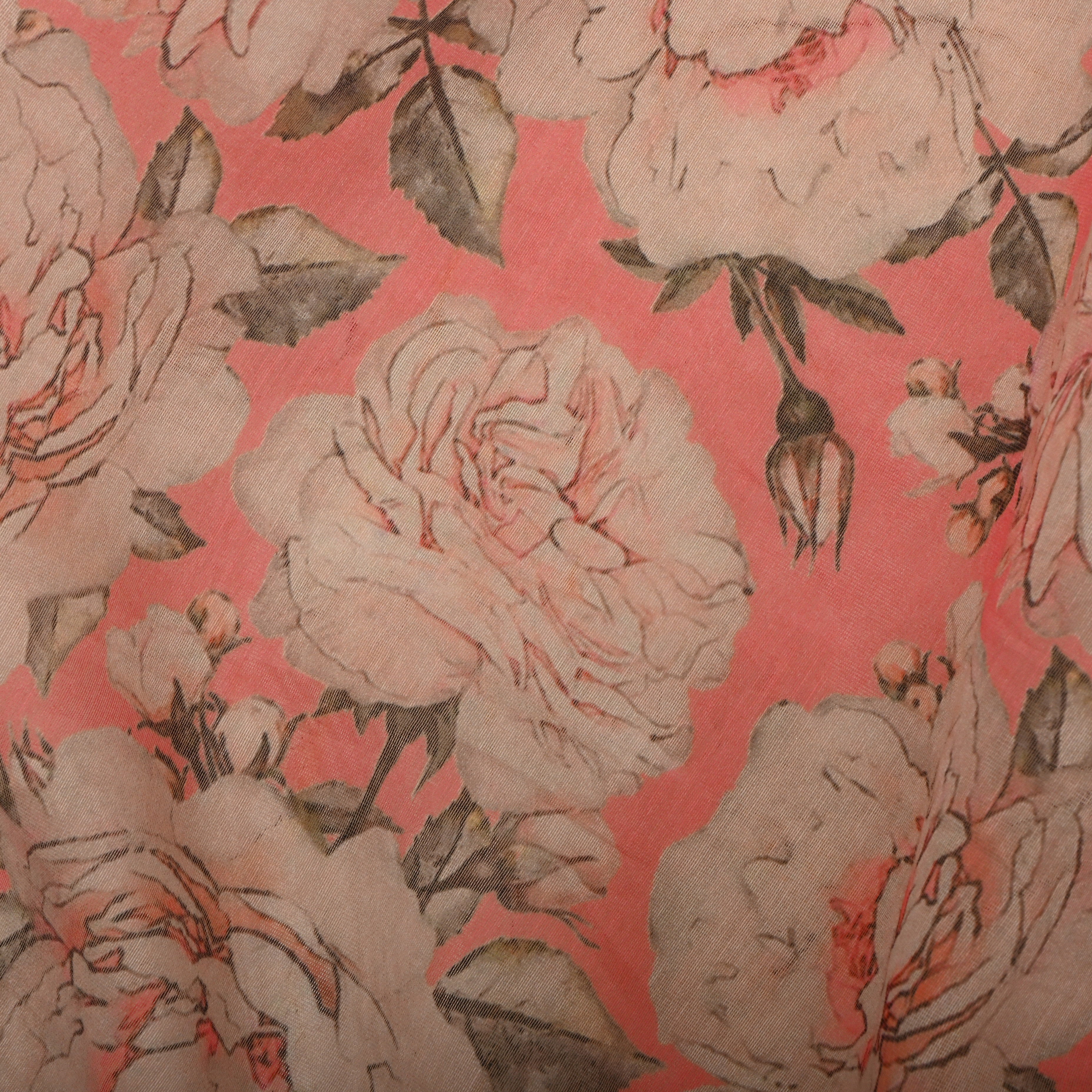 Light Coral Chanderi Fabric With Floral Prints