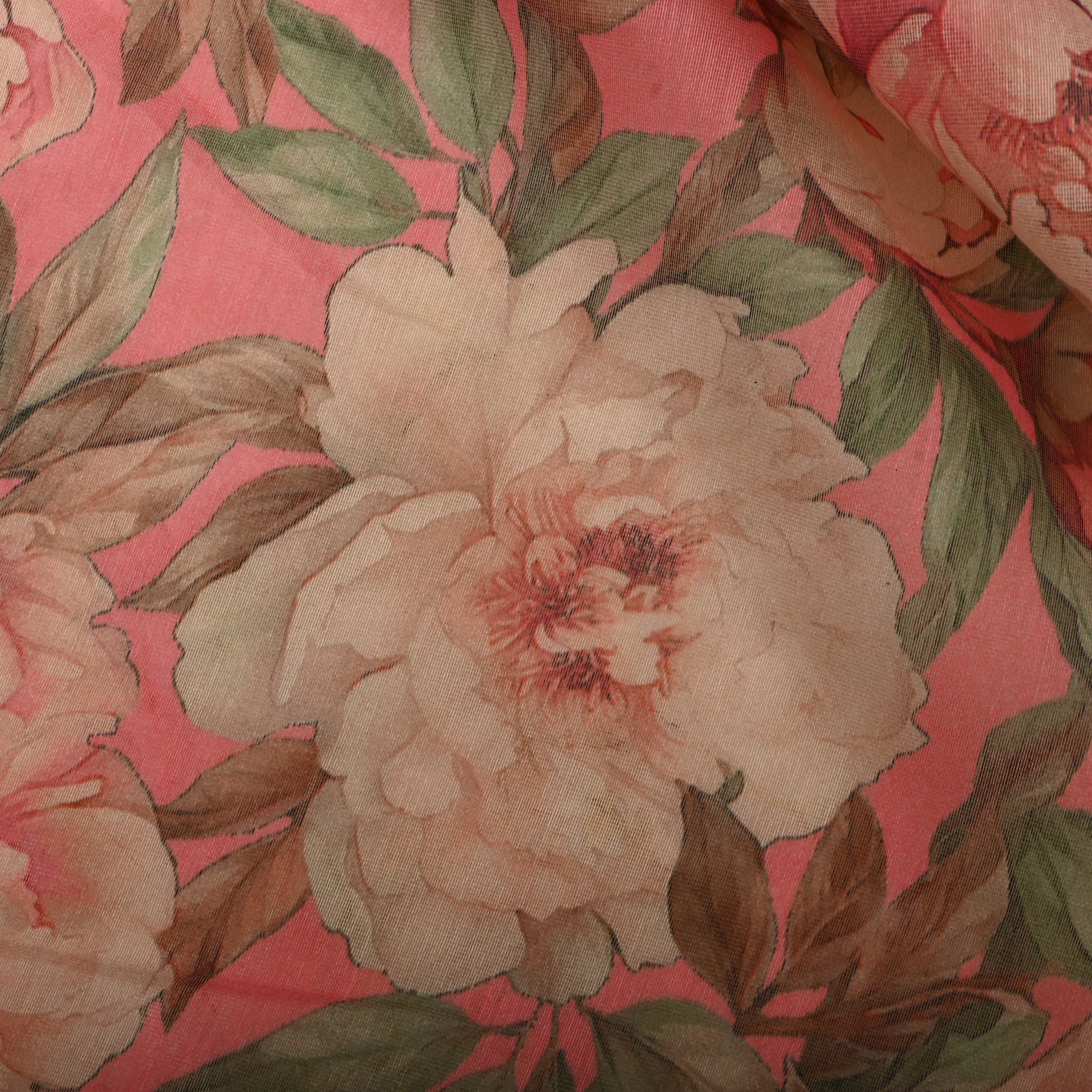 Salon Pink Chanderi Fabric With Floral Prints