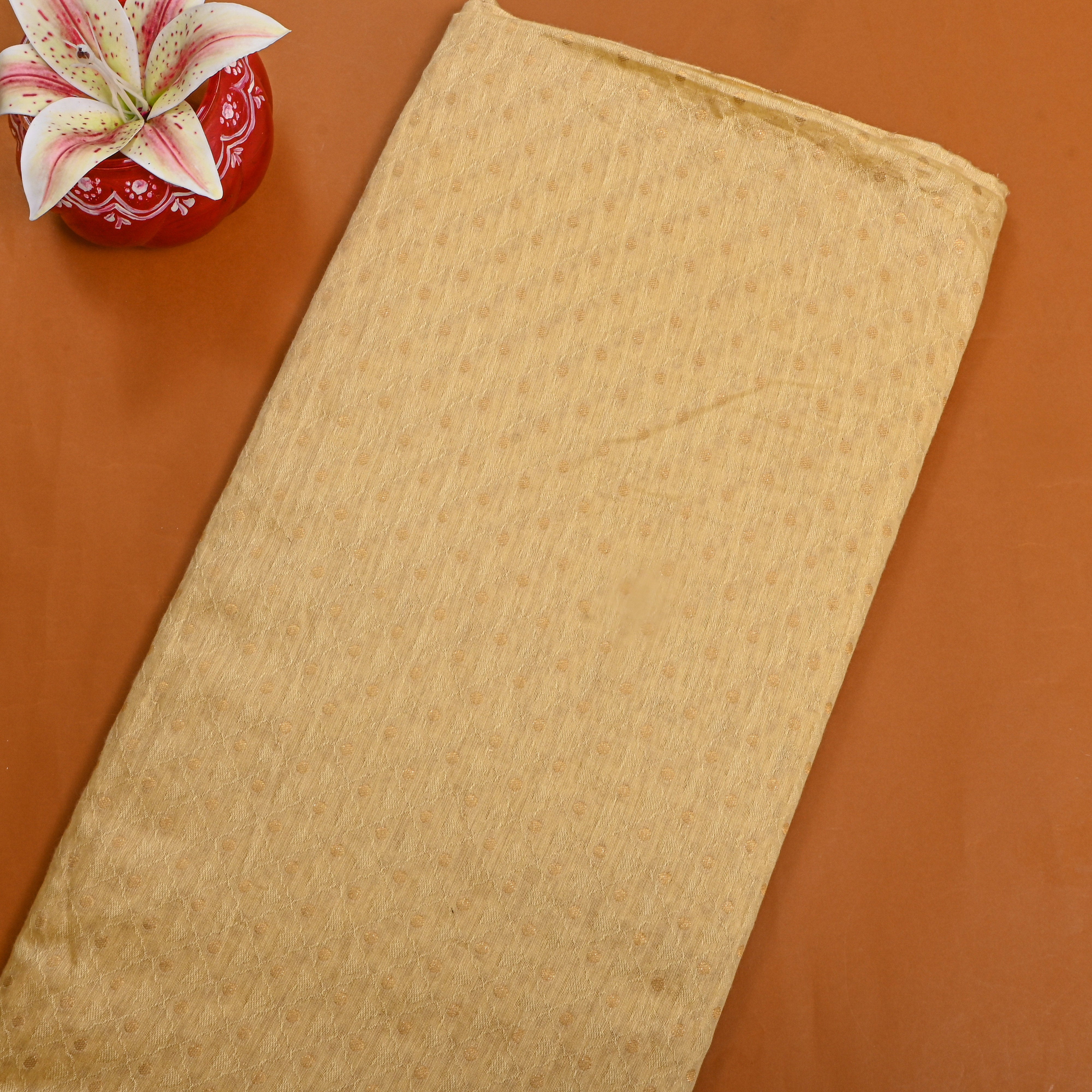 Gold With Butti Cotton Fabric