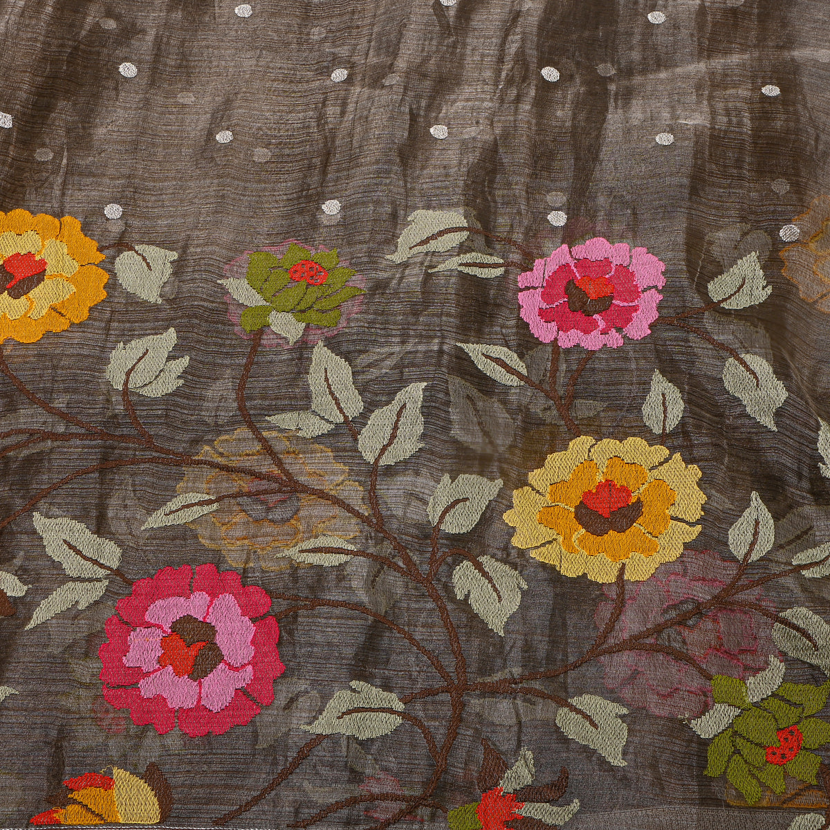 Slate Grey Thread Work Embroidery Tissue Fabric