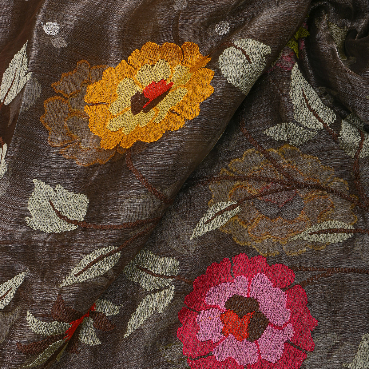 Slate Grey Thread Work Embroidery Tissue Fabric