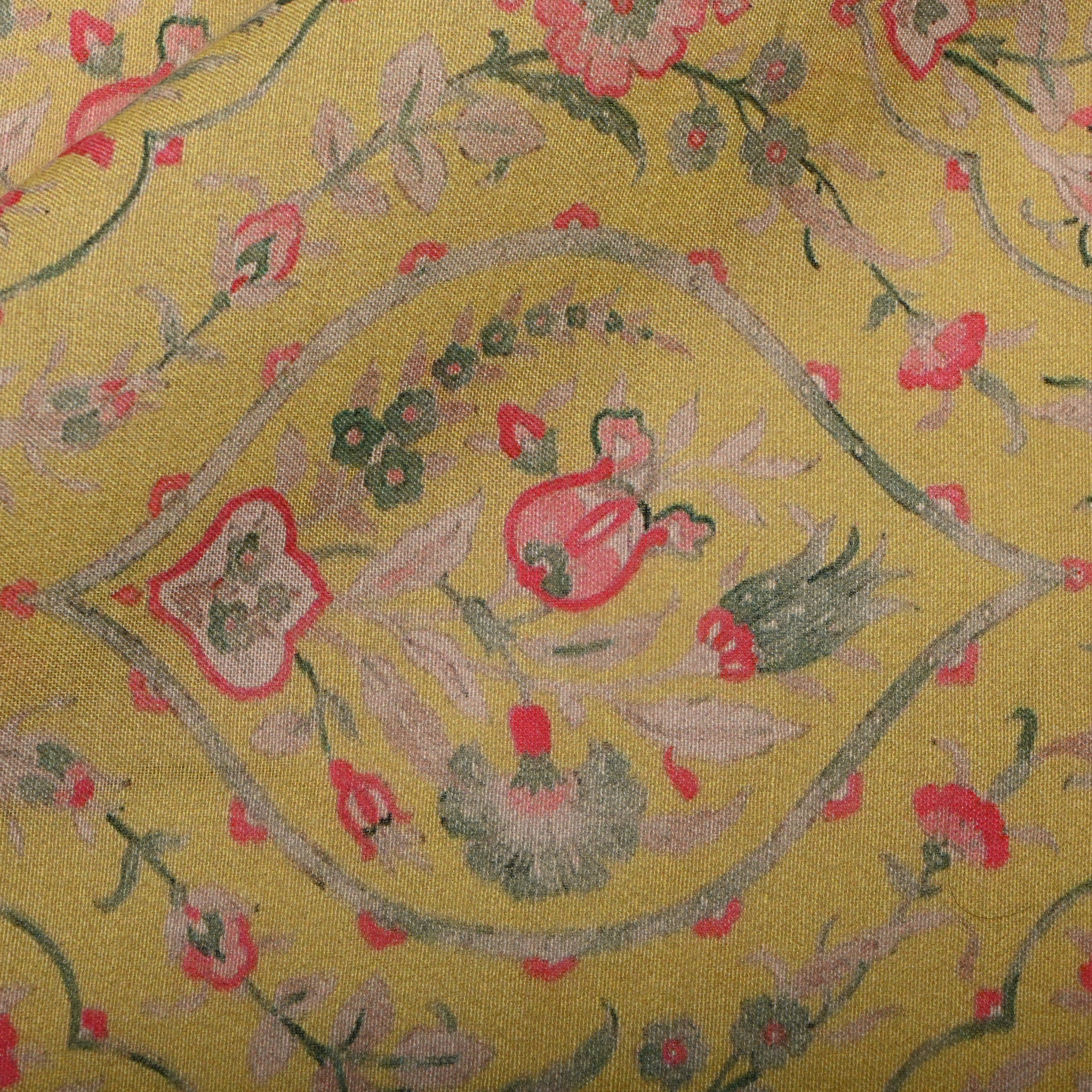 Rayol Yellow Chanderi Fabric With Printed Design