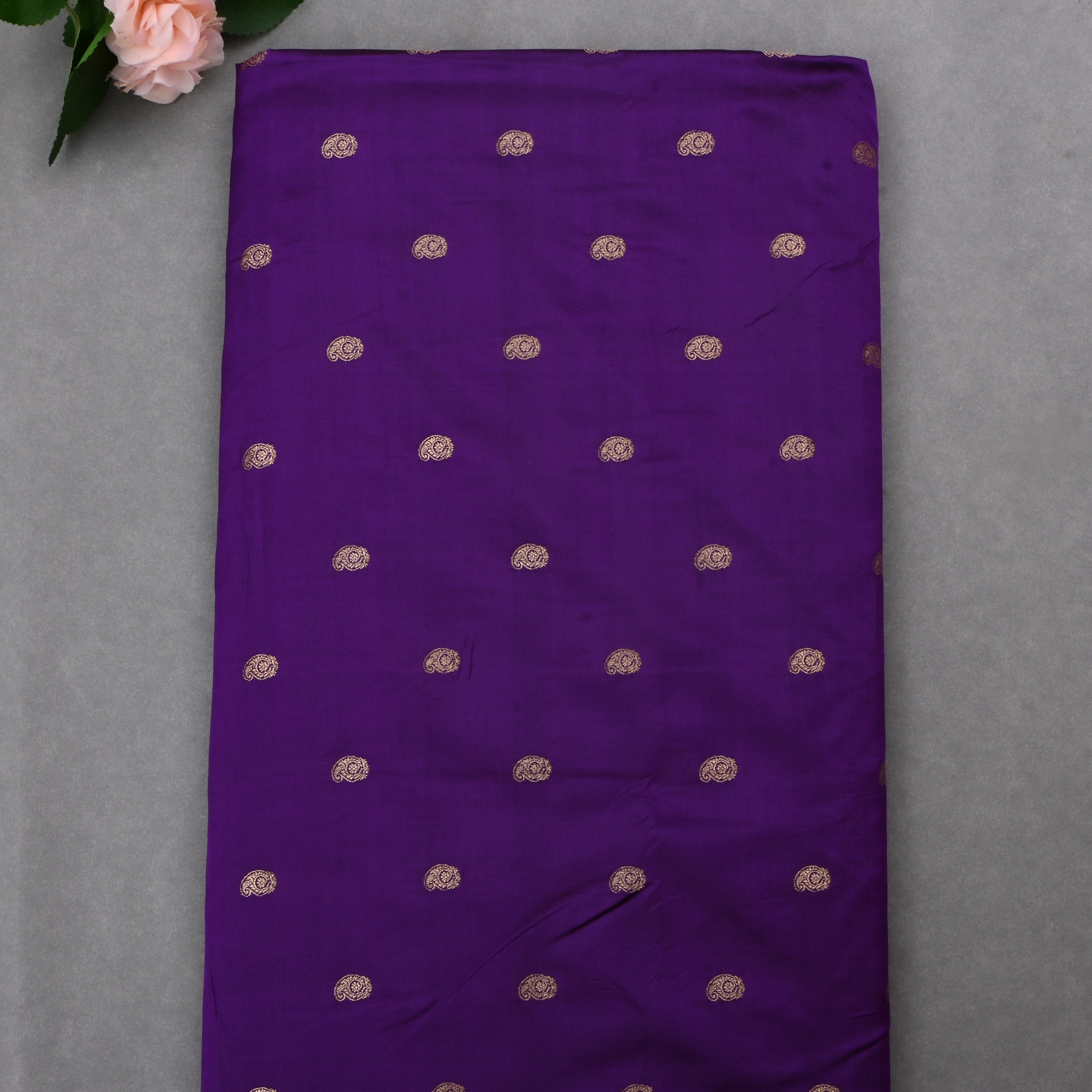 Ripe Plum Purple Jamawar Silk Fabric With Butti'S