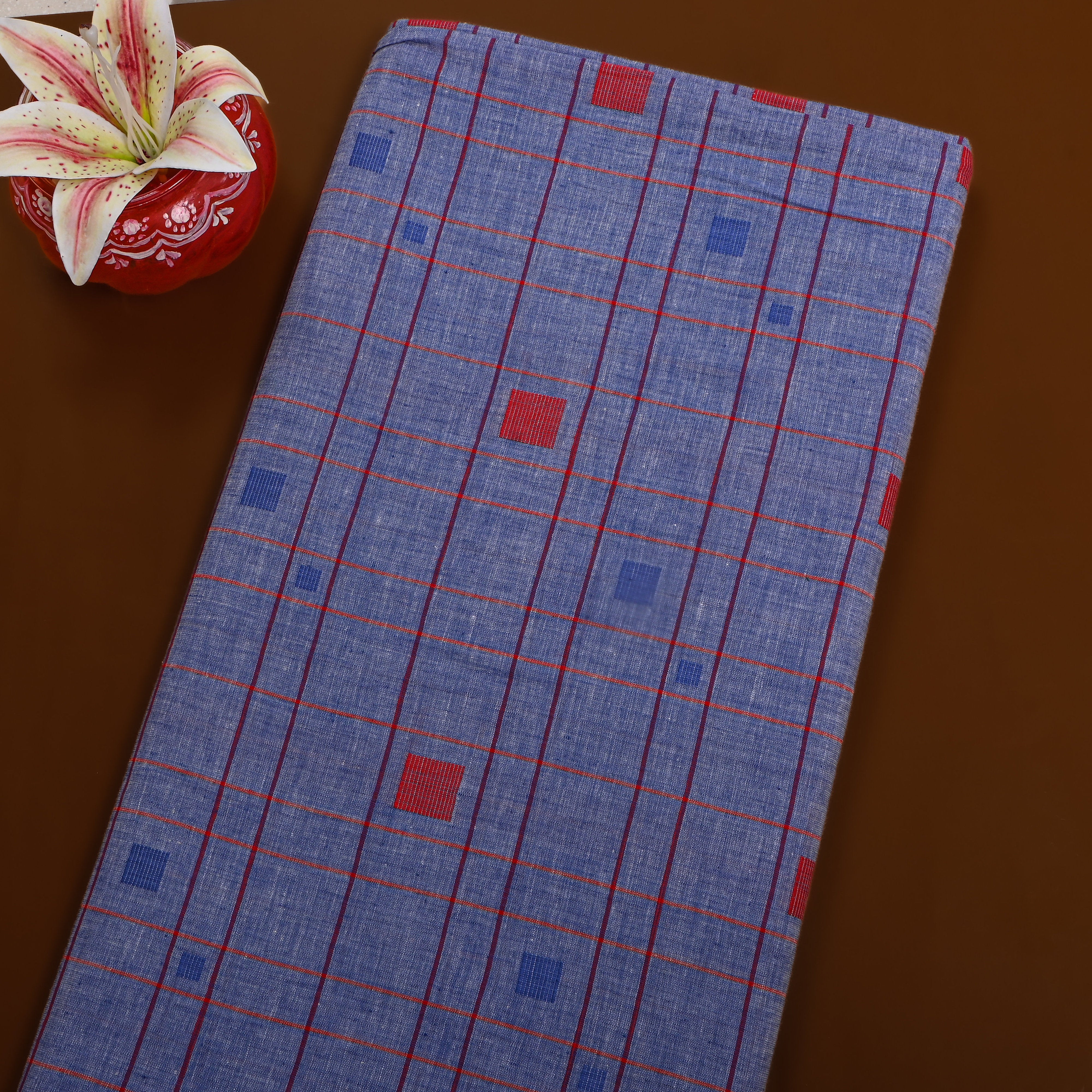 Blue And Red Check Cotton Fabric