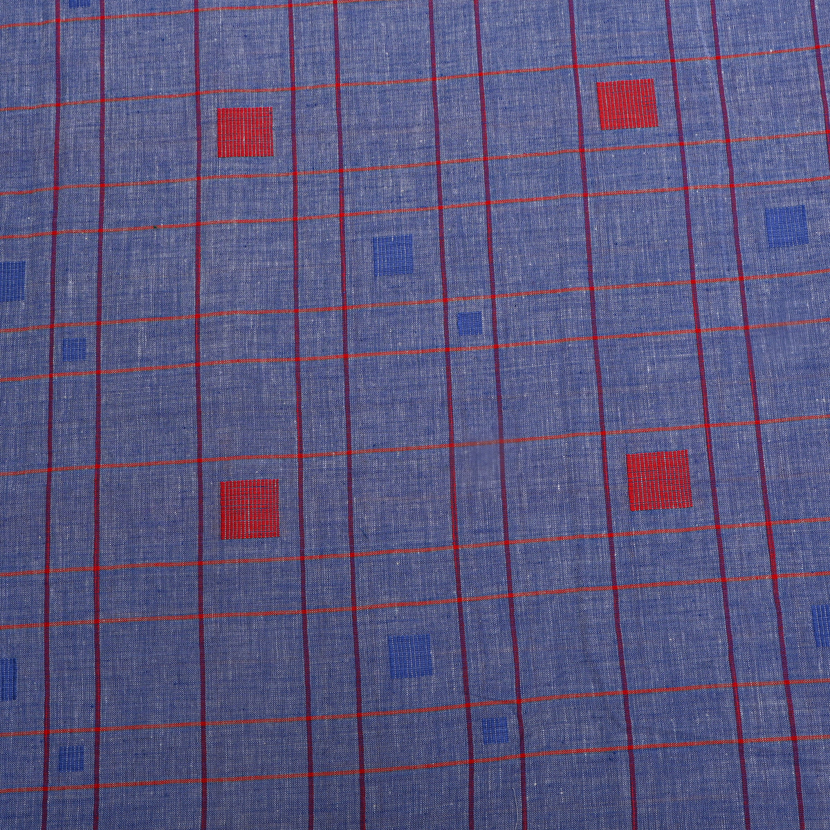 Blue And Red Check Cotton Fabric