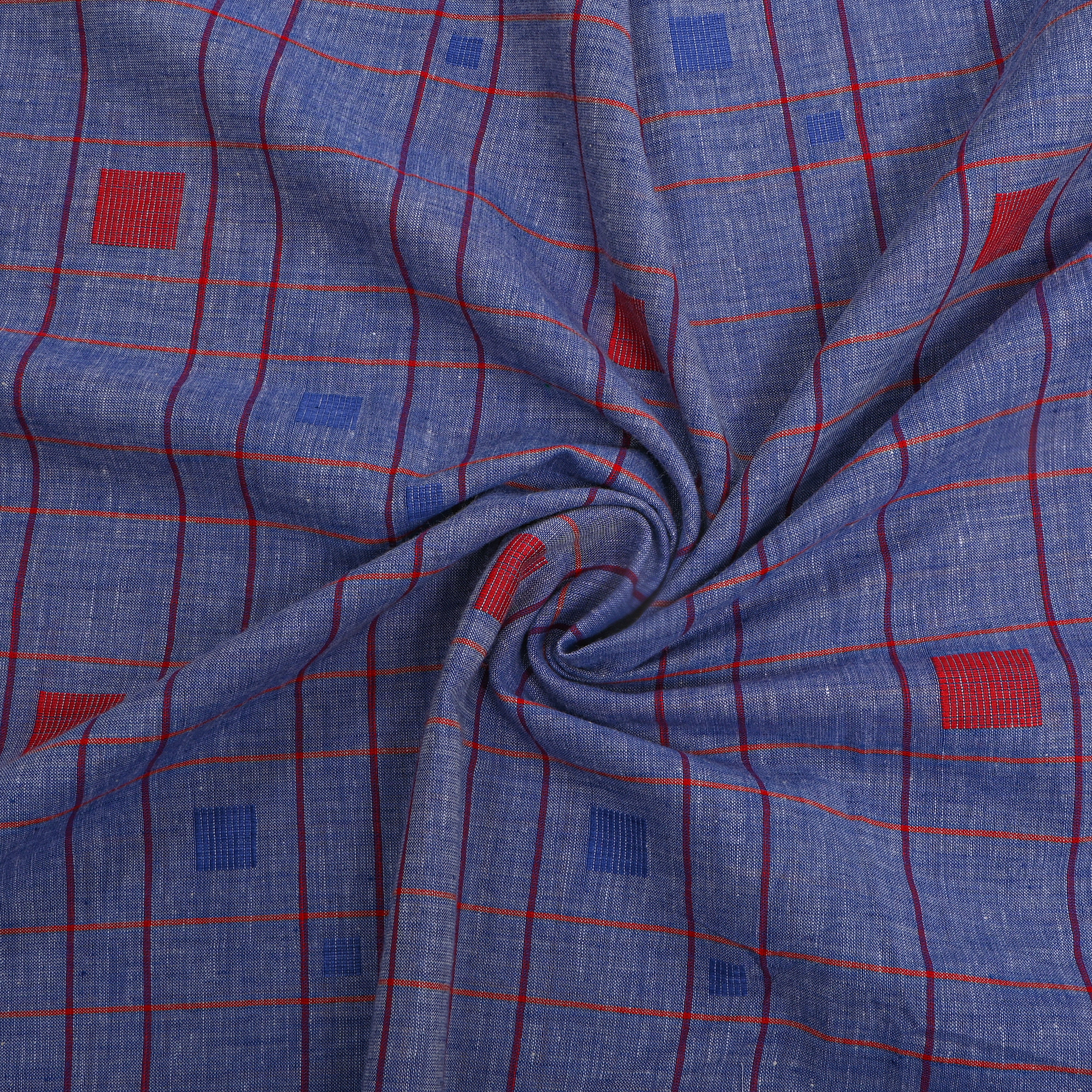 Blue And Red Check Cotton Fabric