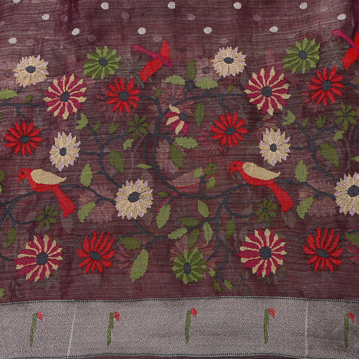 Deep Purple Thread Work Embroidery Tissue Fabric