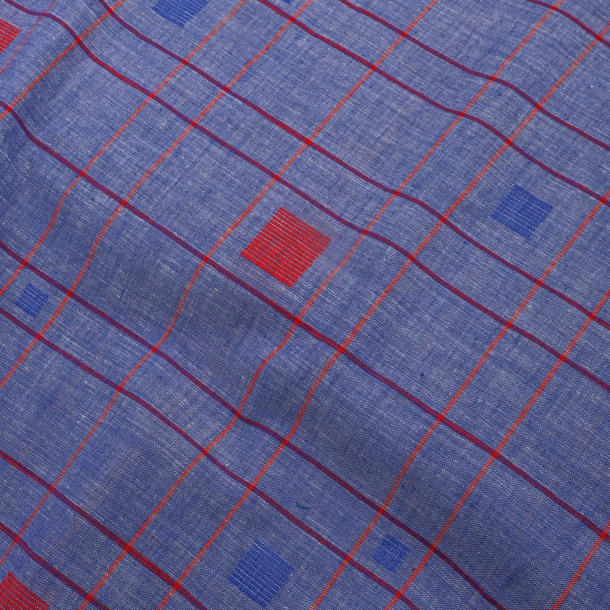 Blue And Red Check Cotton Fabric