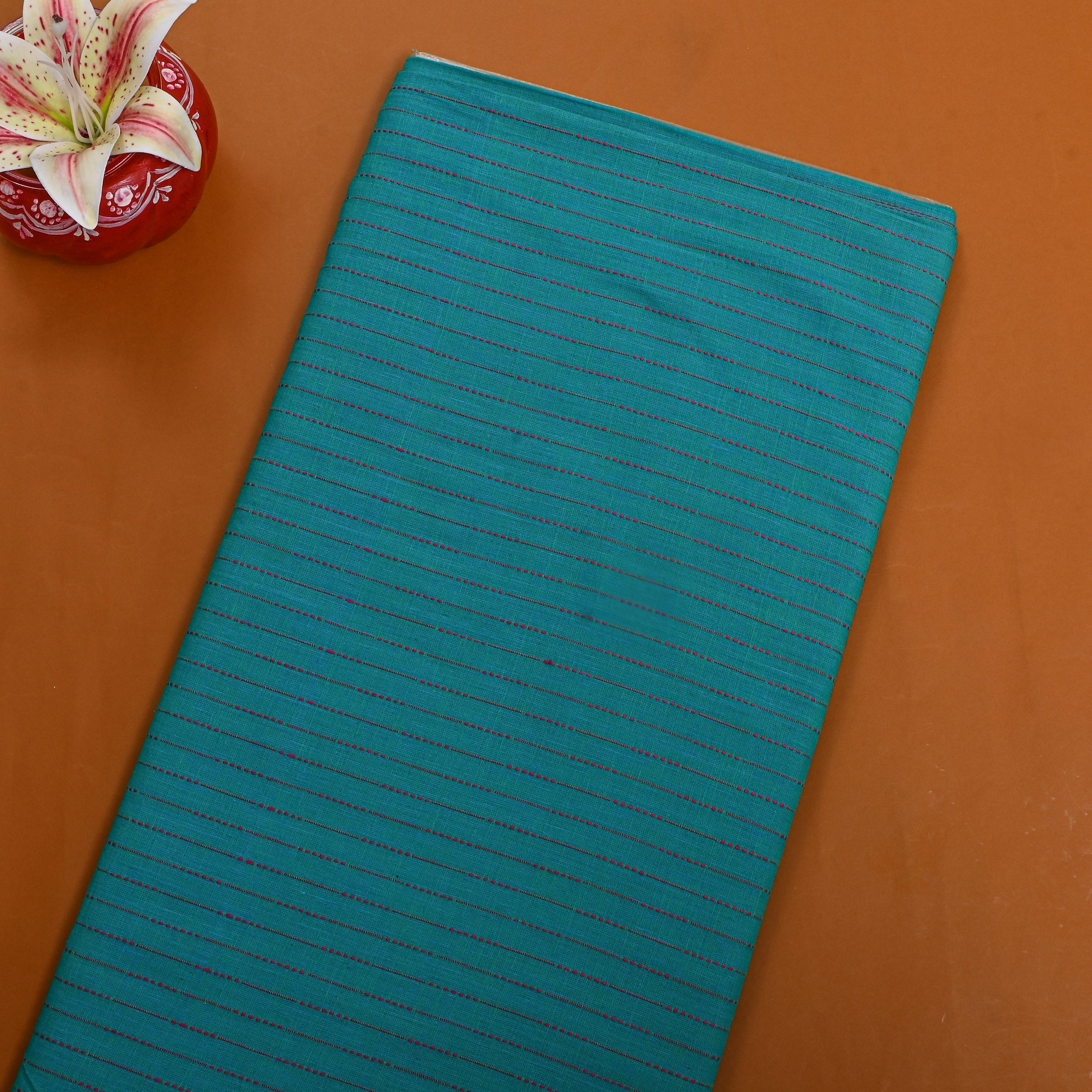 Blue With Pink Strips Cotton Fabric