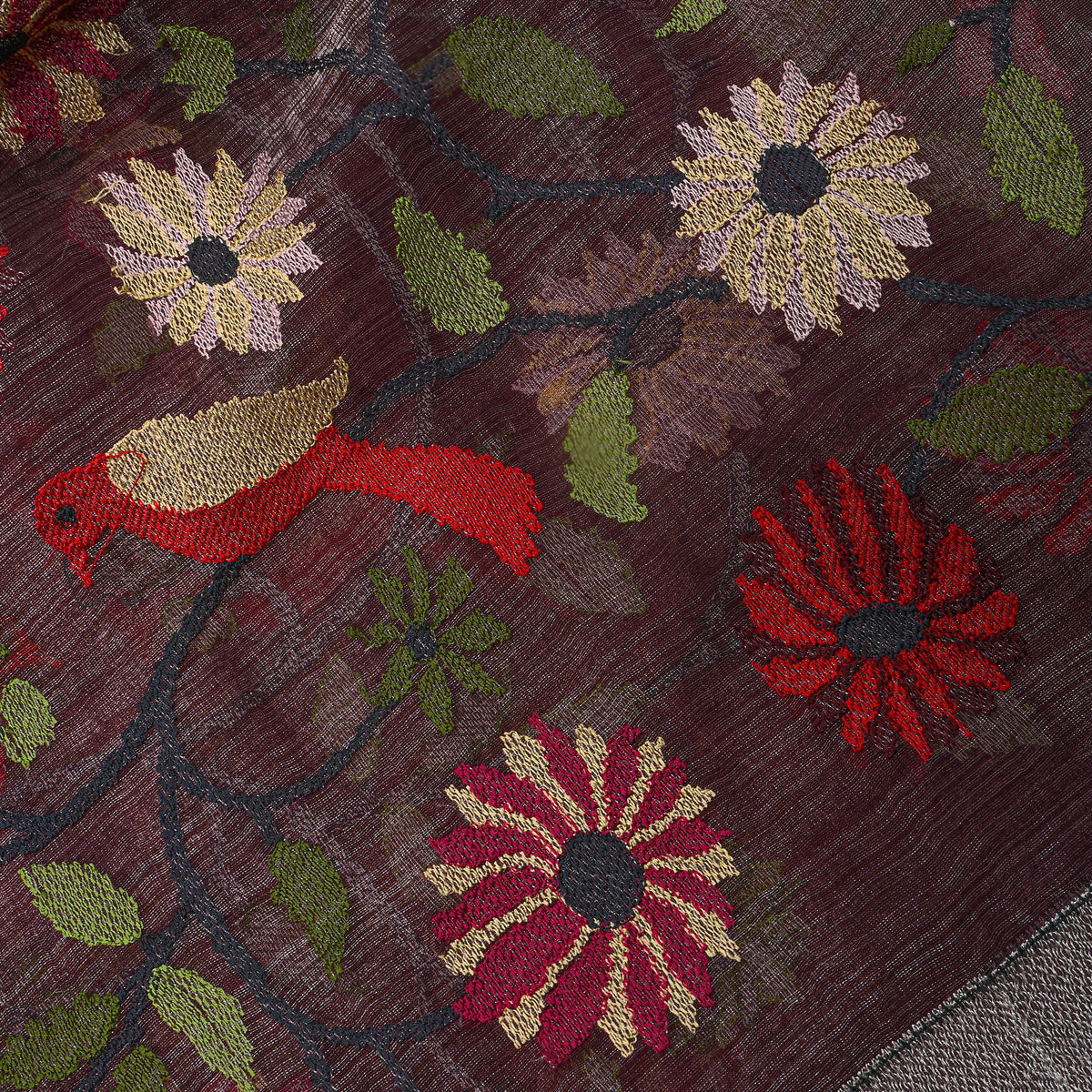 Deep Purple Thread Work Embroidery Tissue Fabric