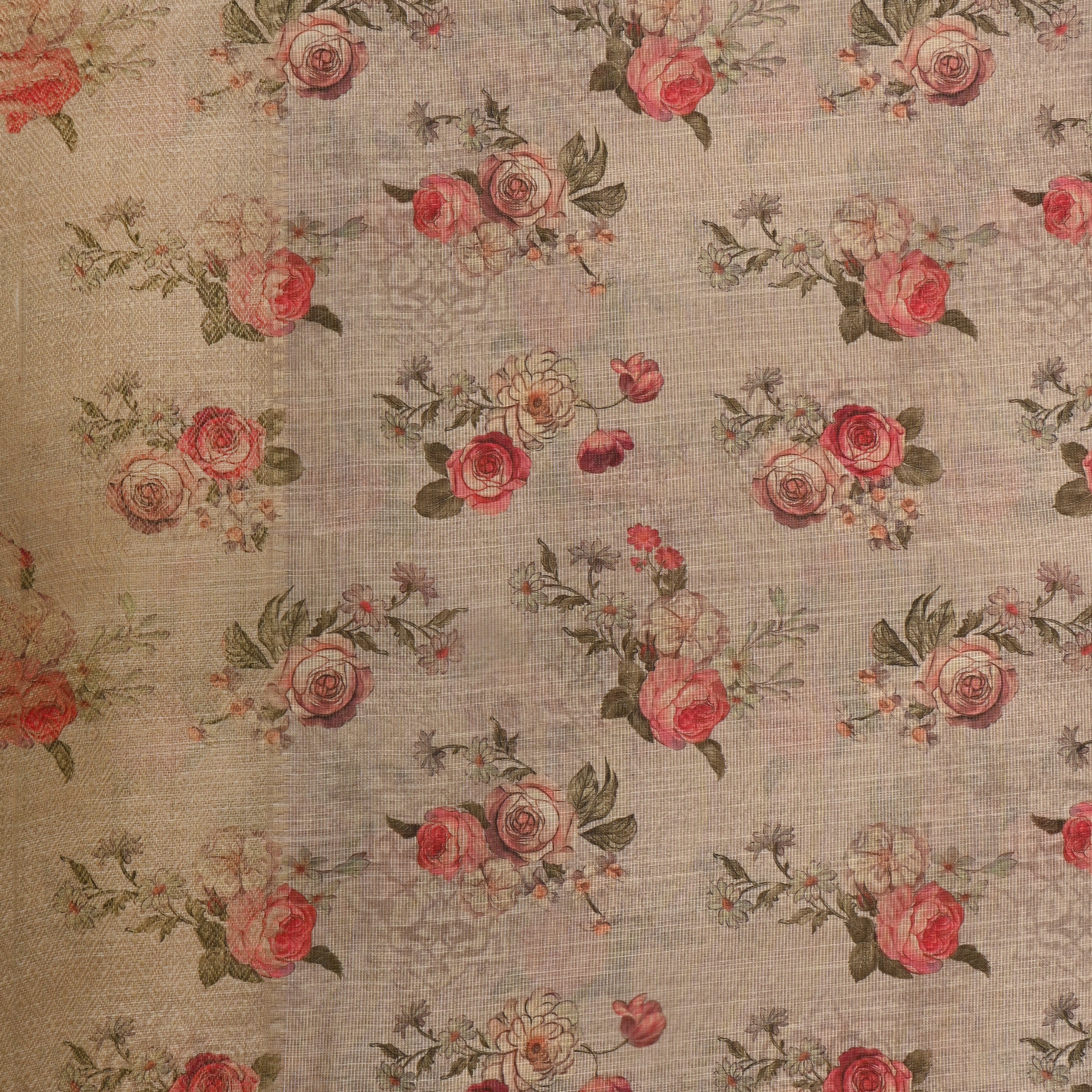 Ivory White Floral Printed Tissue Fabric