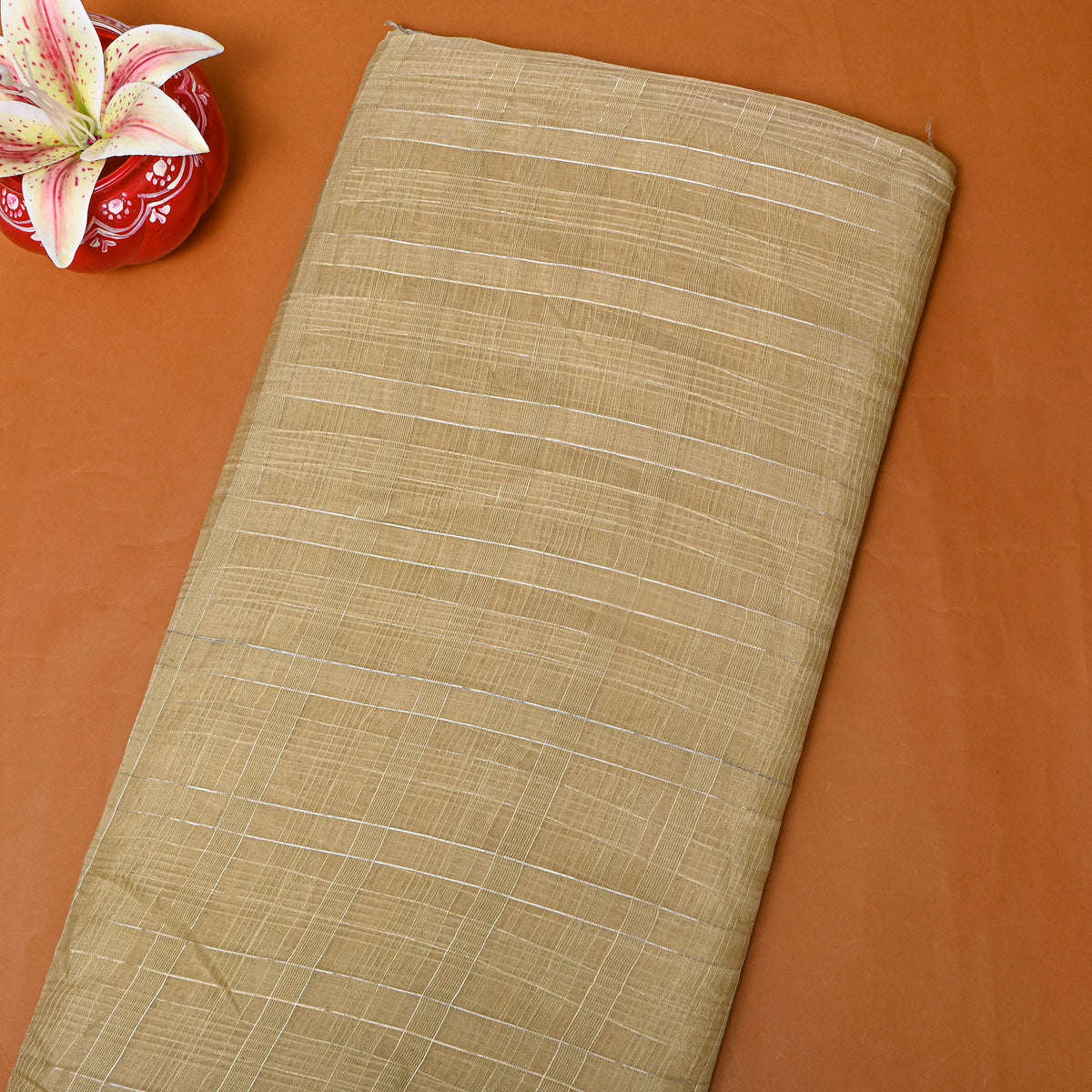 Gold Fine Check Chanderi Fabric