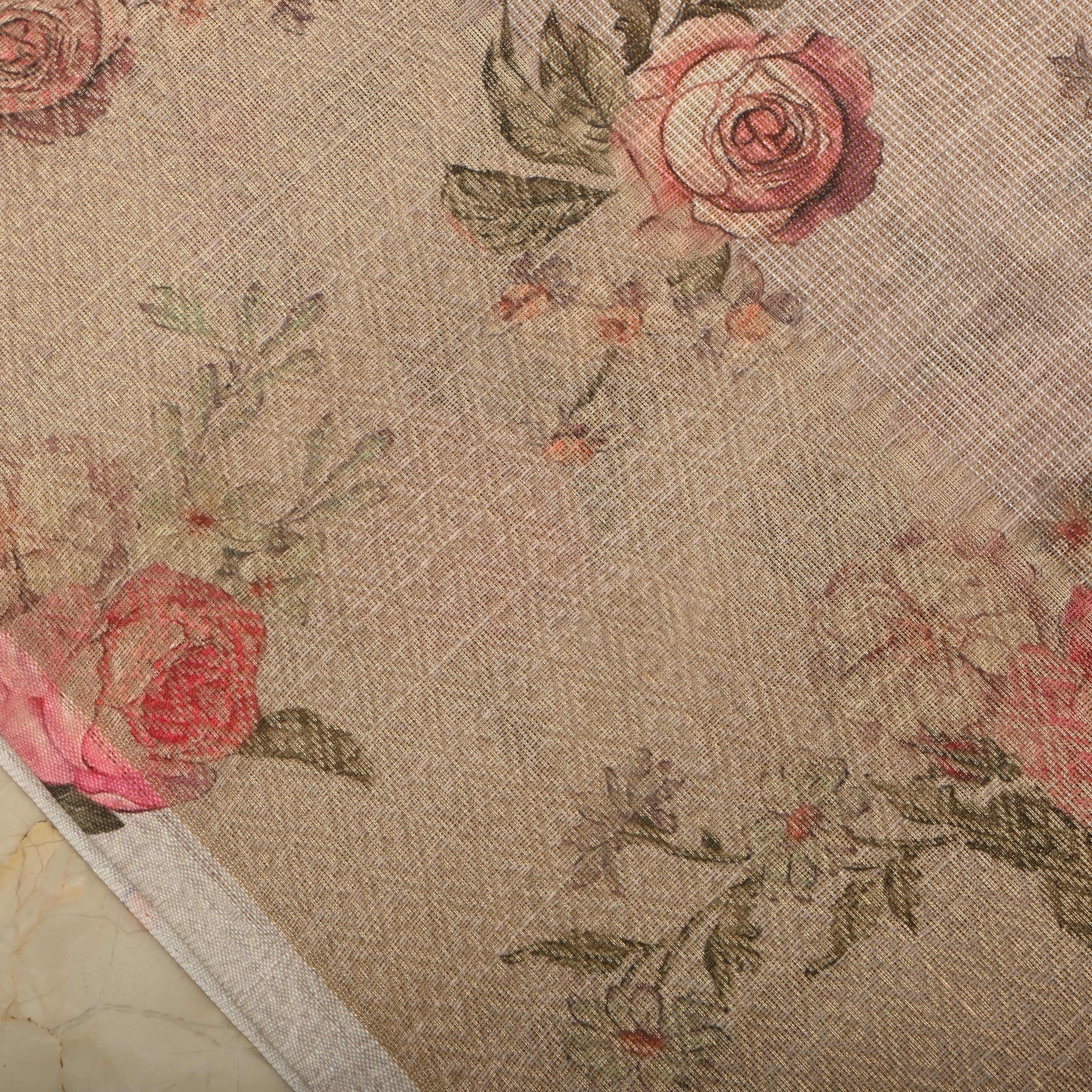 Ivory White Floral Printed Tissue Fabric