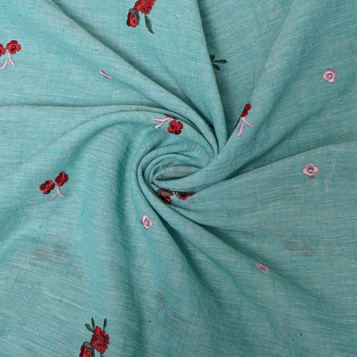 Light Mint Bliue With Red Thread Wor Butti Cotton Fabric
