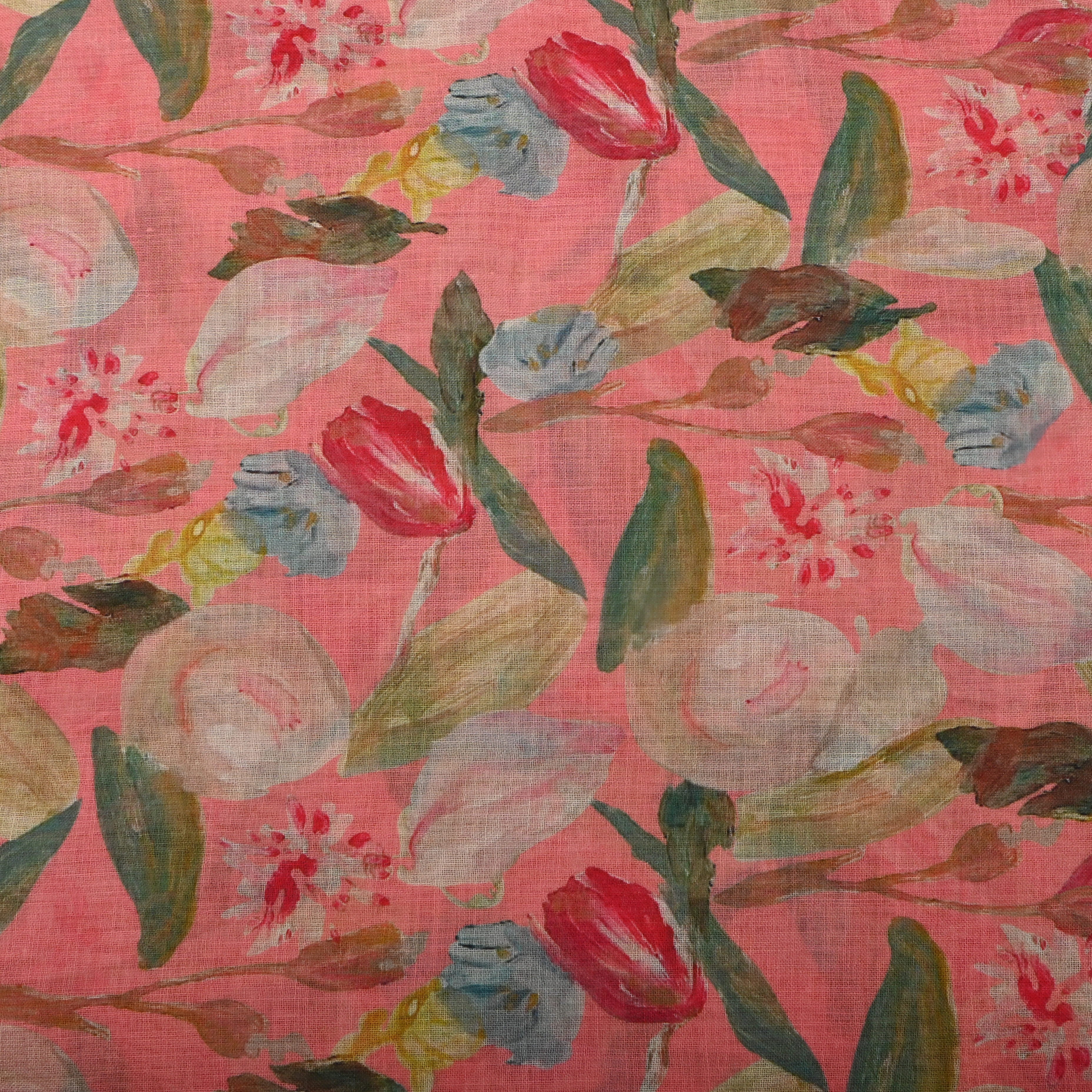 Light Pink Linen Fabric With Floral Prints