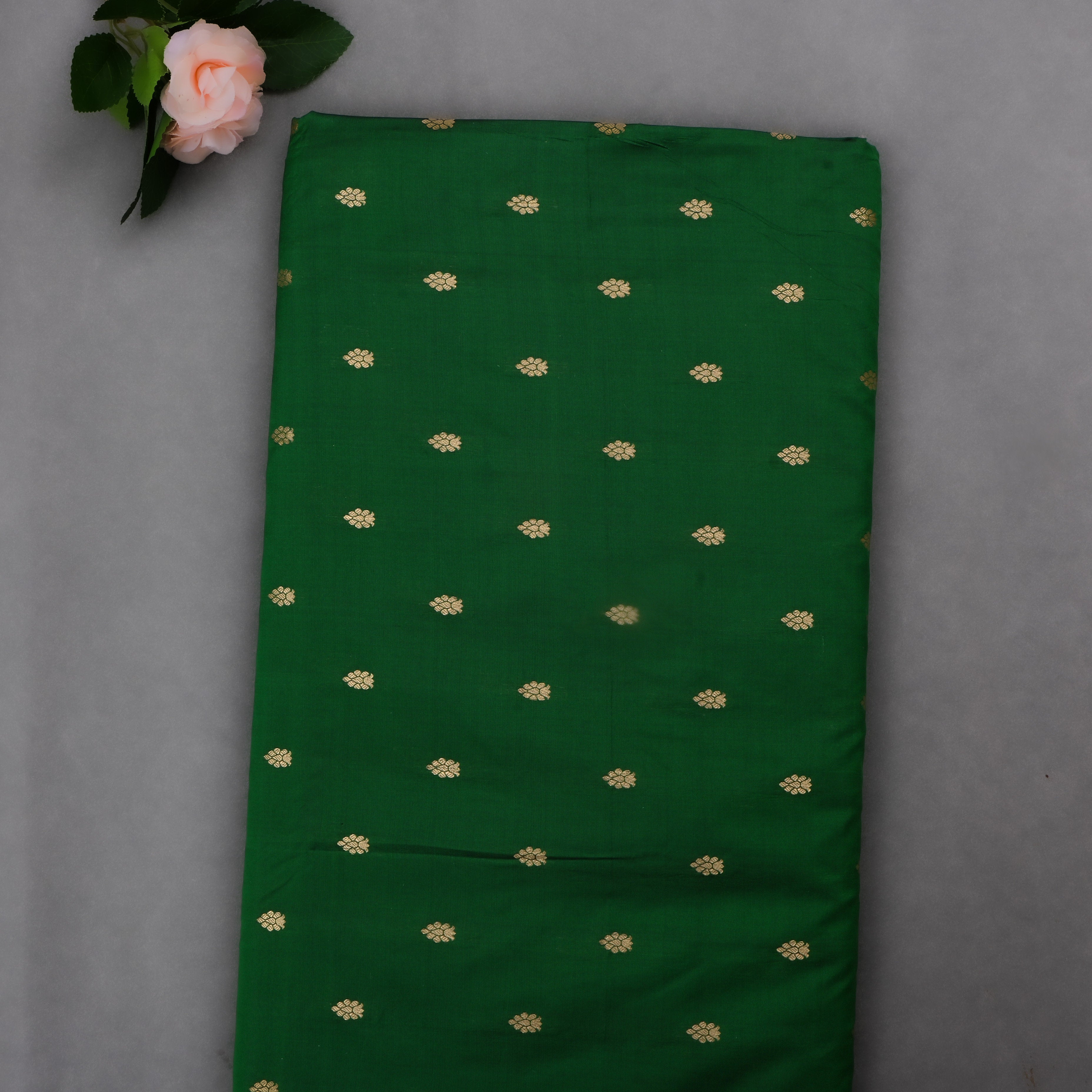 County Green Jamawar Silk Fabric With Butti'S