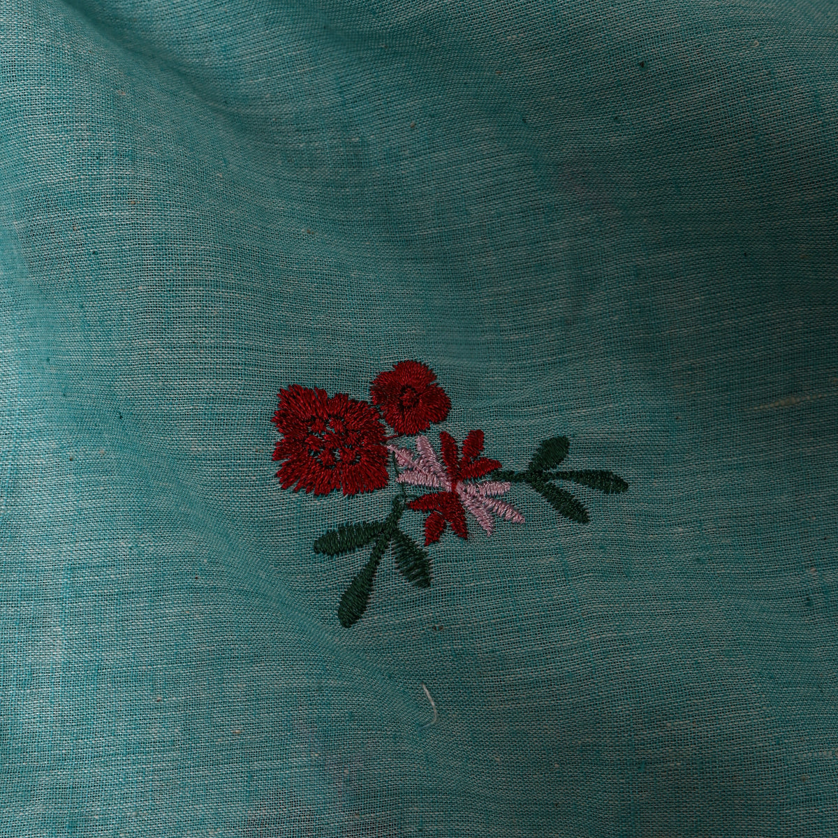 Light Mint Bliue With Red Thread Wor Butti Cotton Fabric