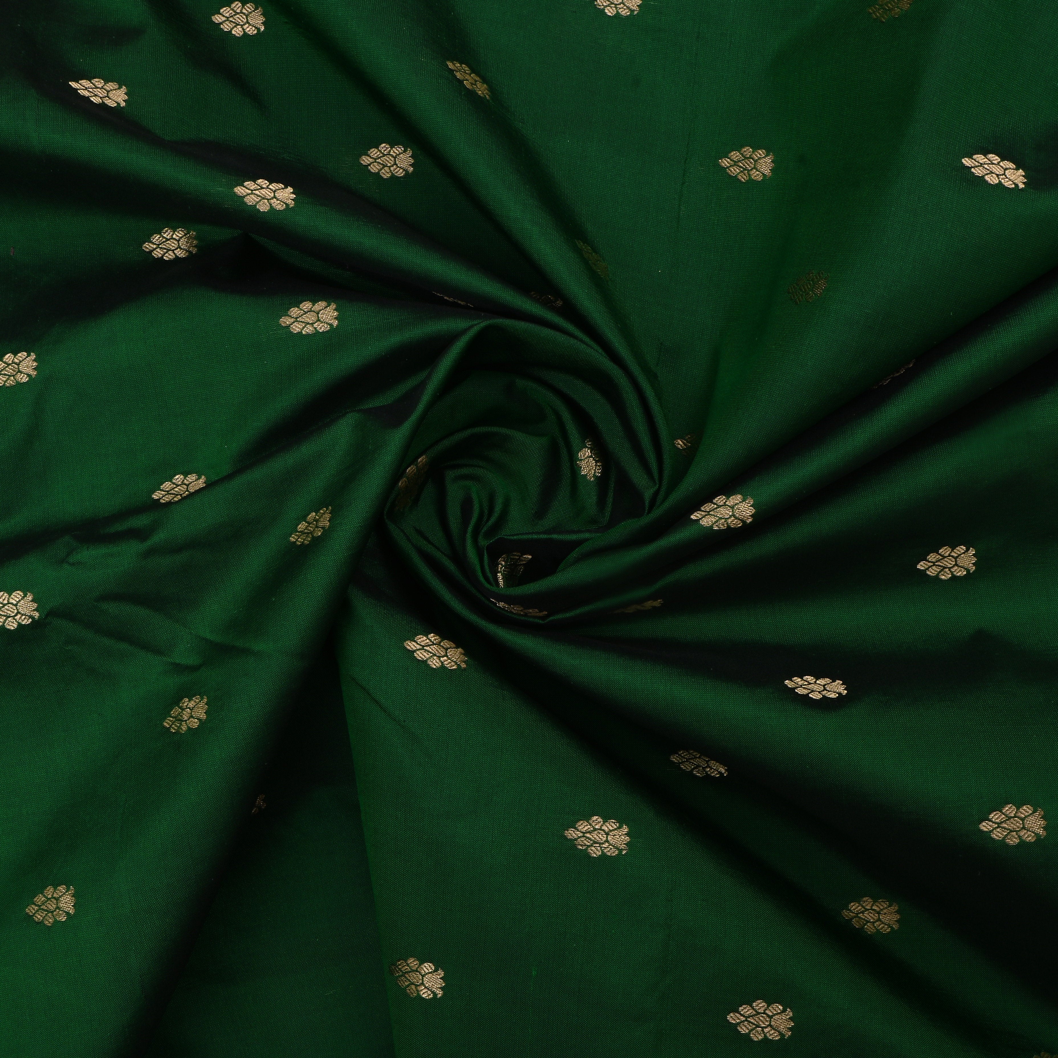 County Green Jamawar Silk Fabric With Butti'S
