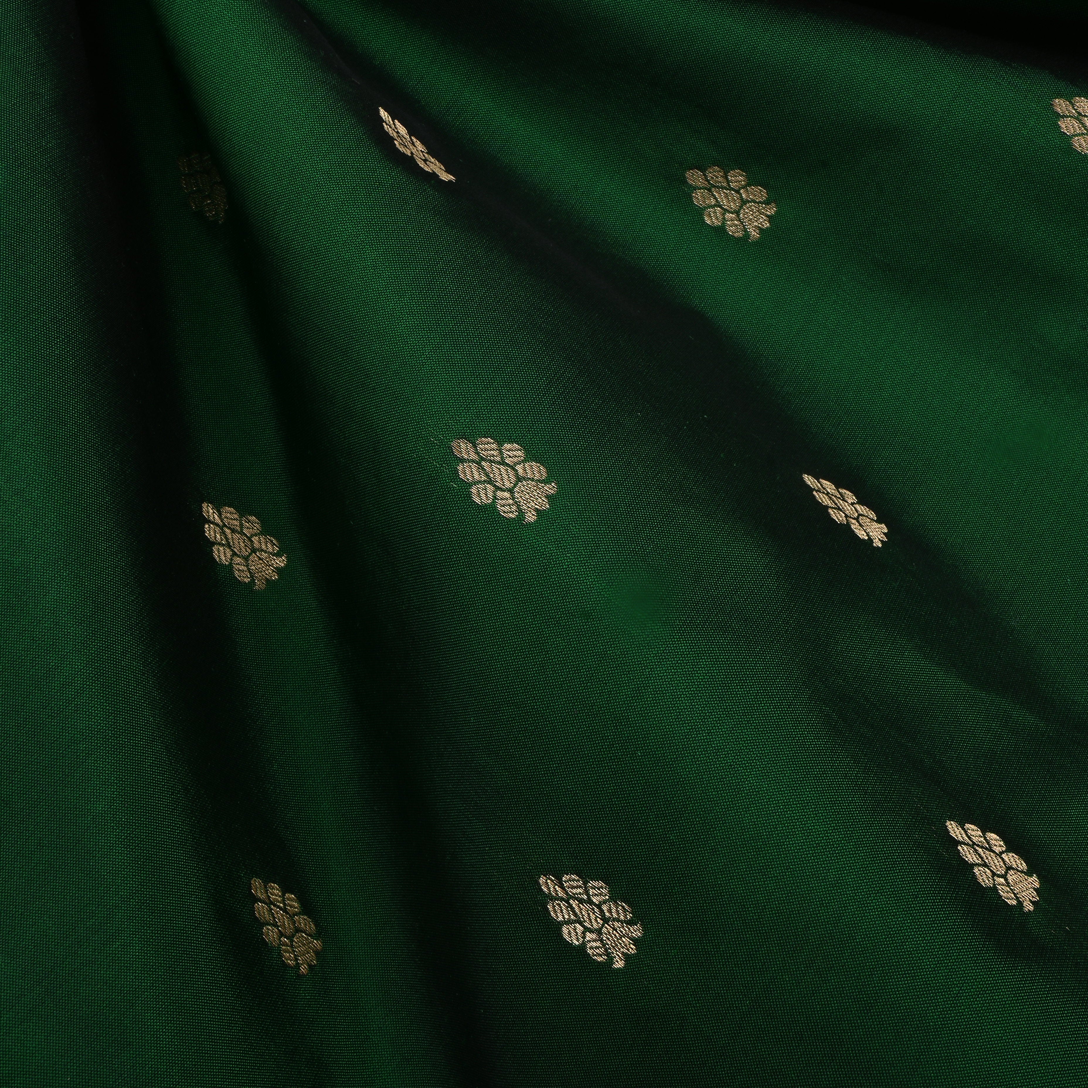 County Green Jamawar Silk Fabric With Butti'S
