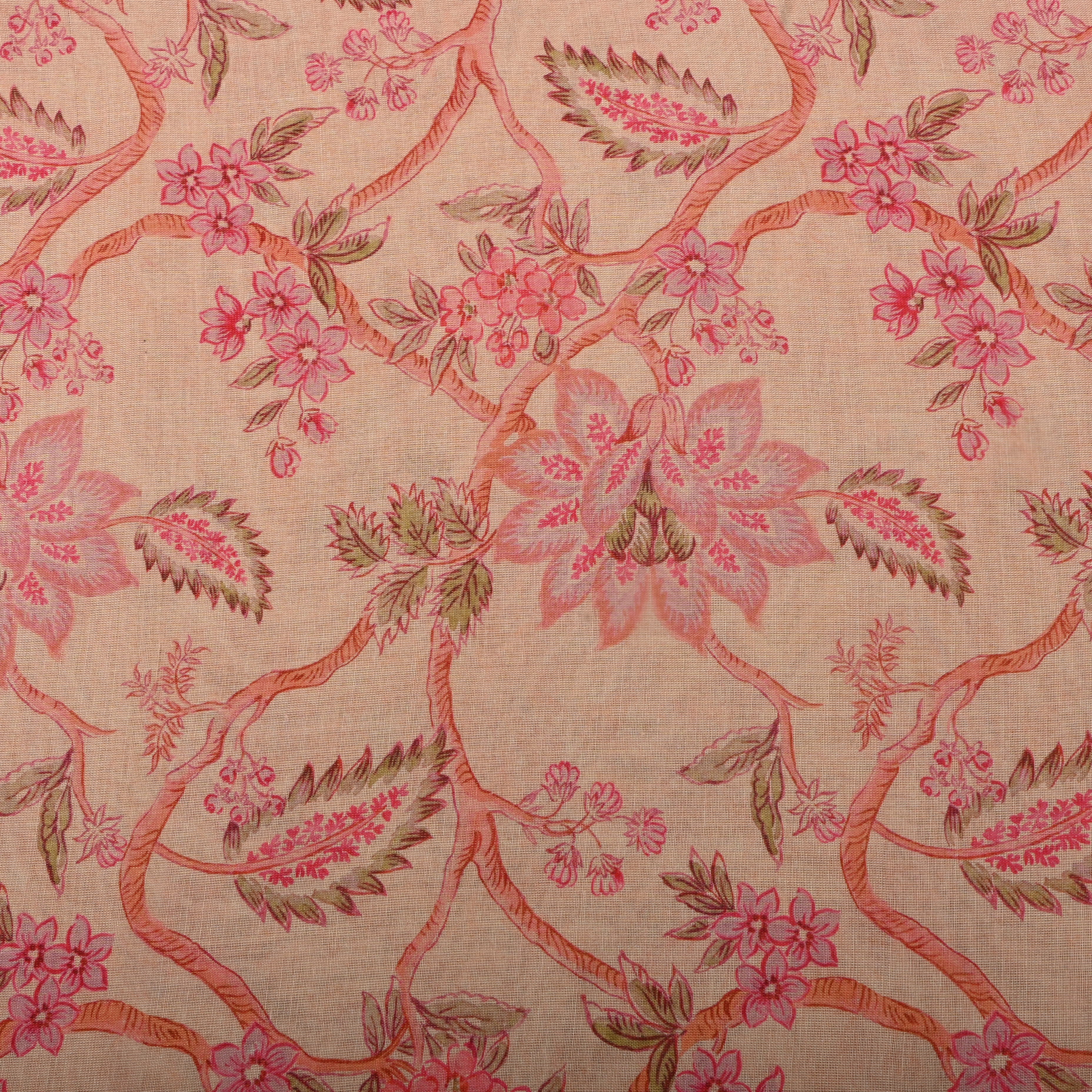 Light Peach Tissue Fabric With Floral Prints