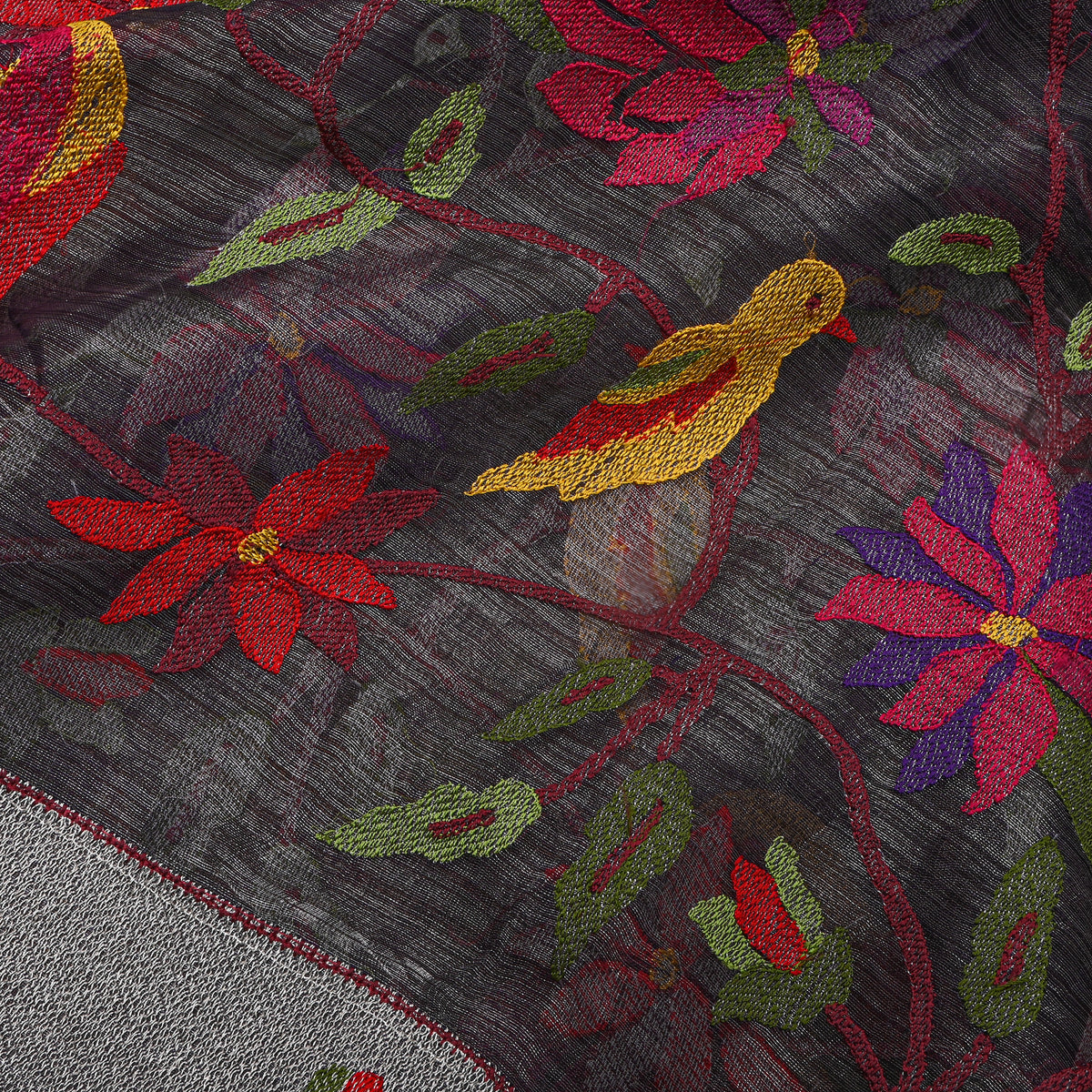 Onyx Black Thread Work Embroidery Tissue Fabric