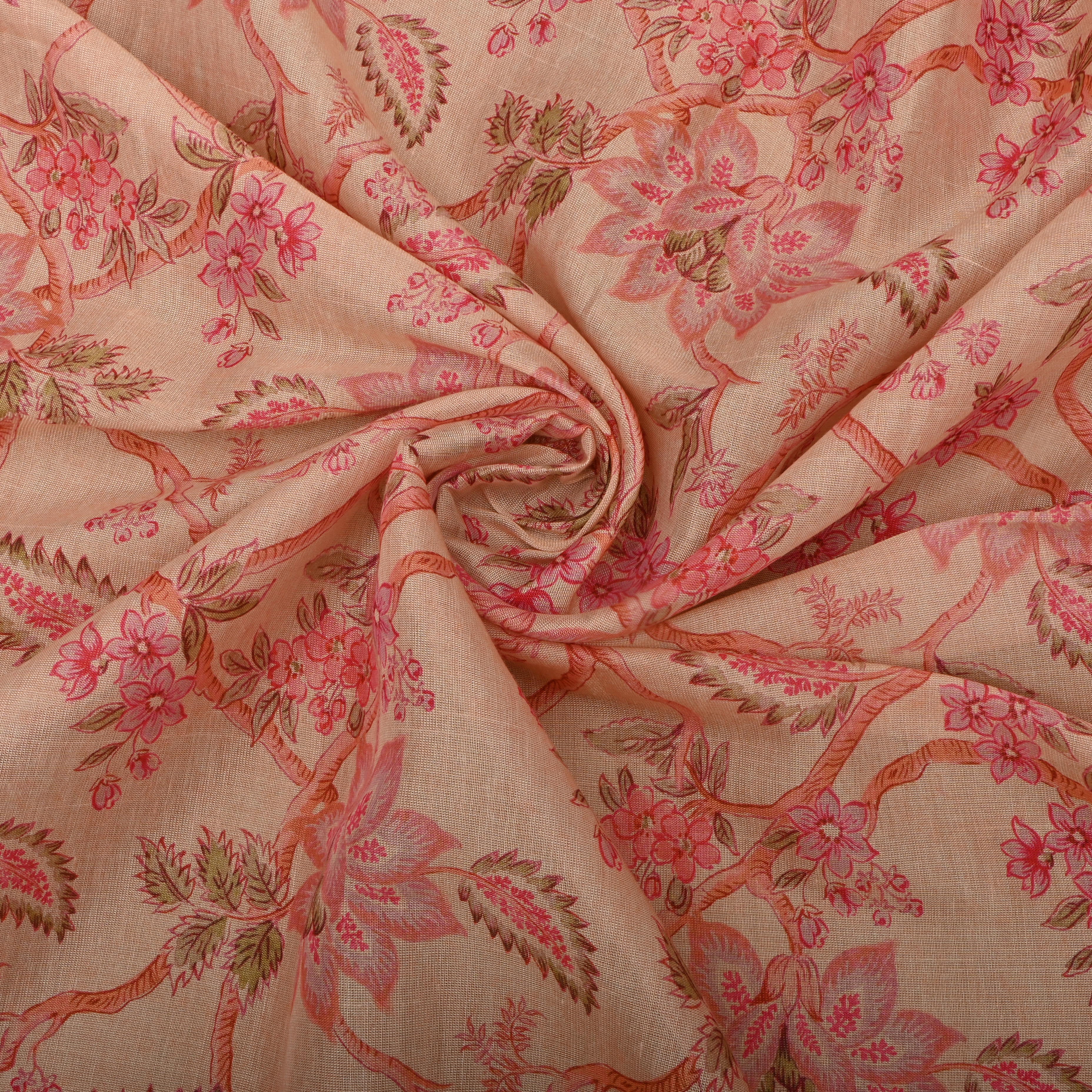 Light Peach Tissue Fabric With Floral Prints