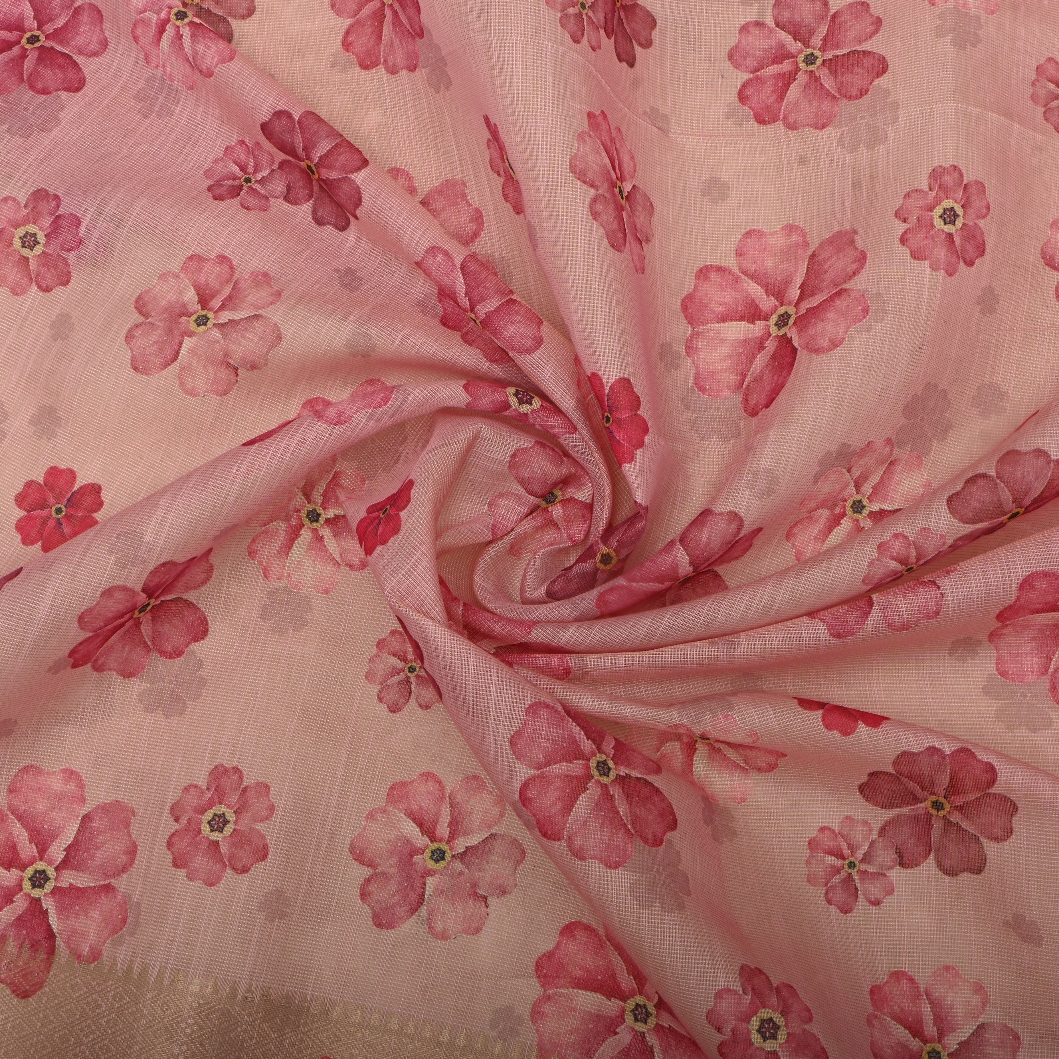 Candy Pink Floral Printed Tissue Fabric