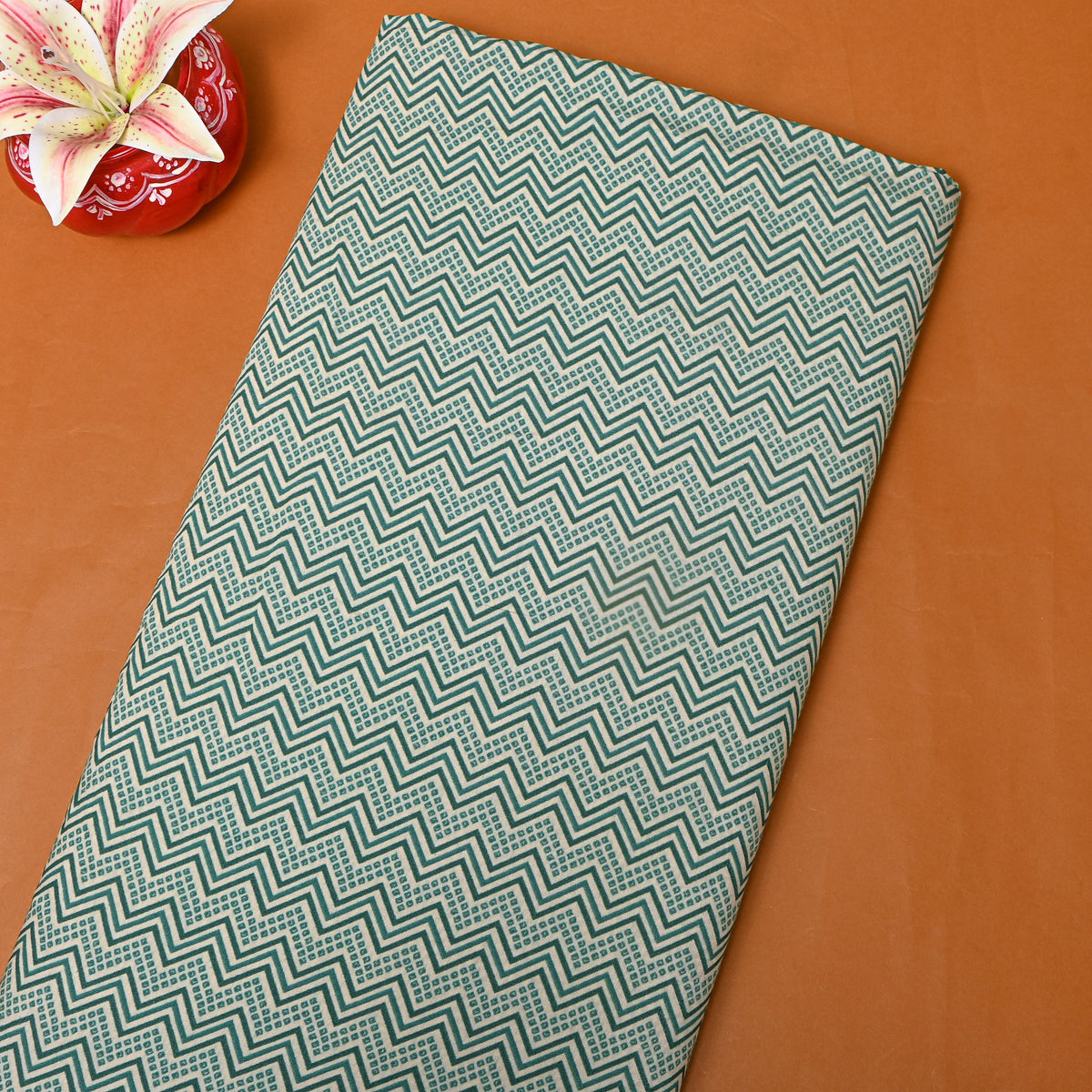 Green Gold Pink Medallion Printed Cotton Fabric