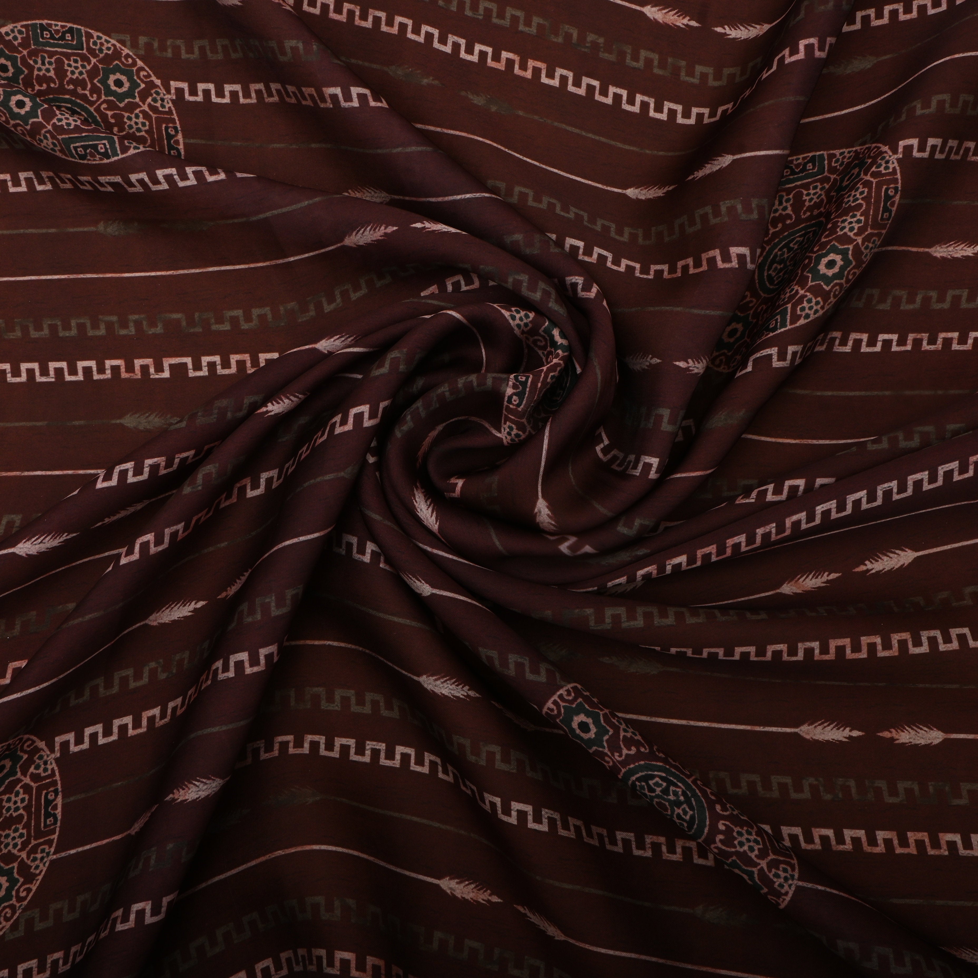 Brown Coffee Silk Fabric With Abstract Print