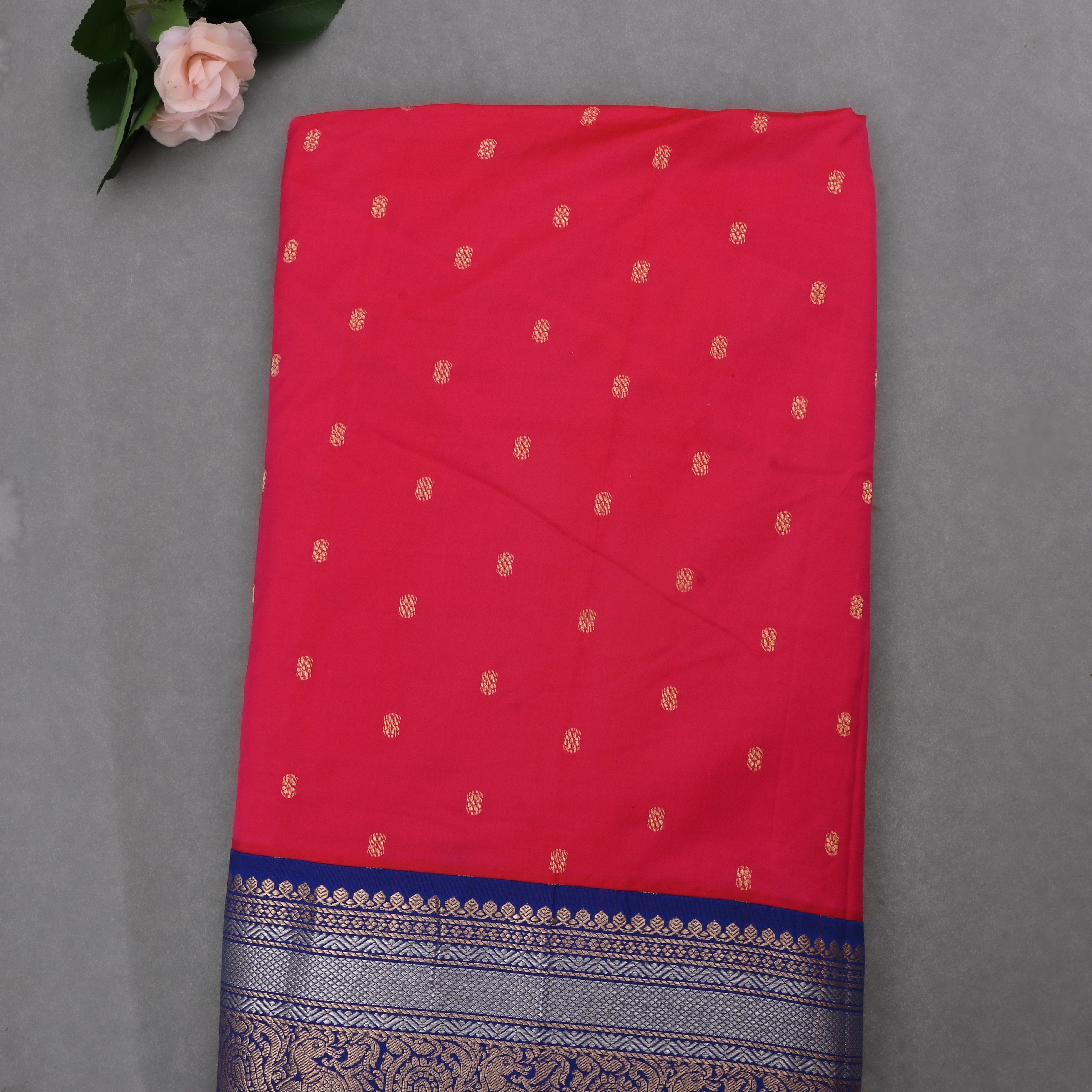 Bright Maroon Jamawar Silk Fabric With Butti'S