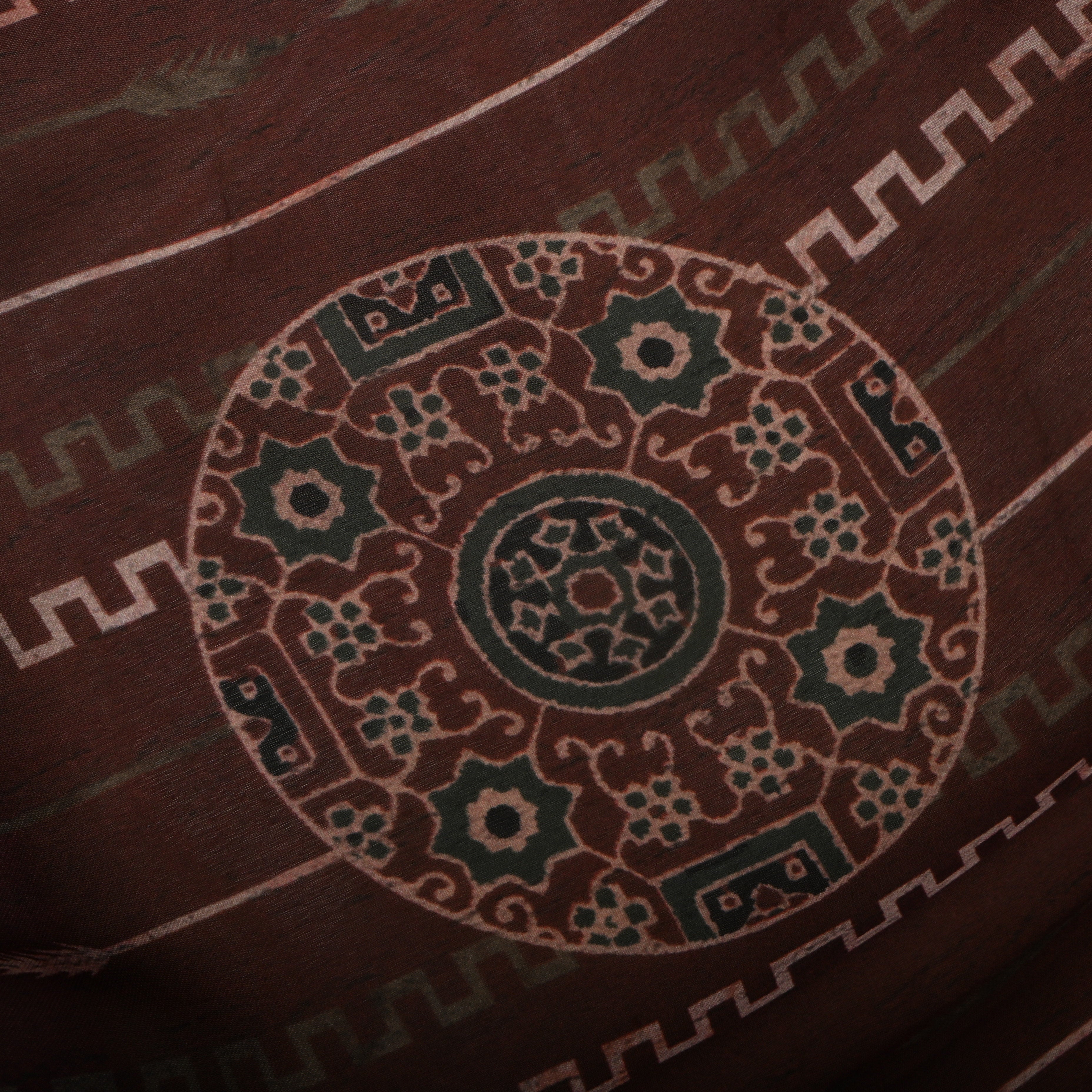 Brown Coffee Silk Fabric With Abstract Print