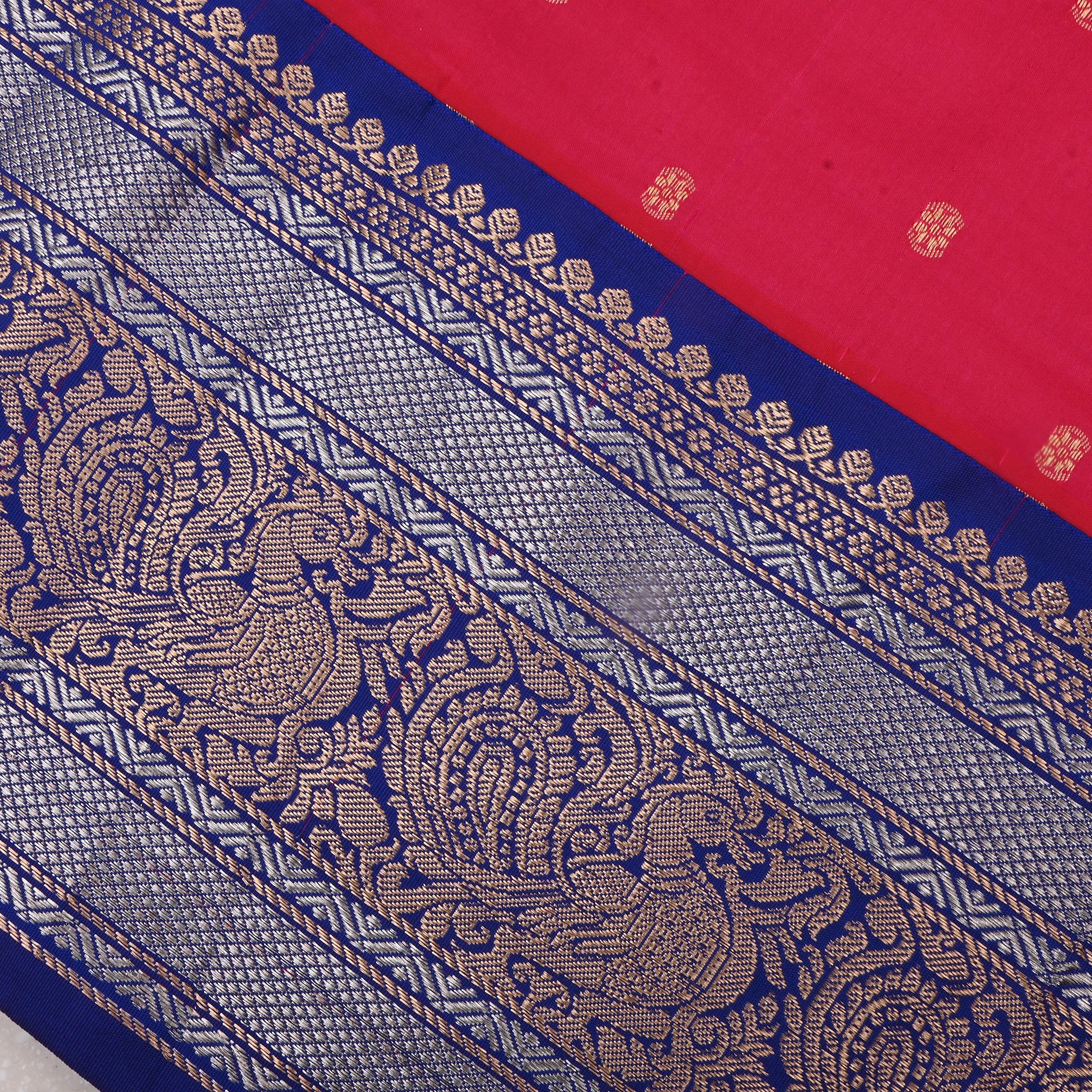 Bright Maroon Jamawar Silk Fabric With Butti'S