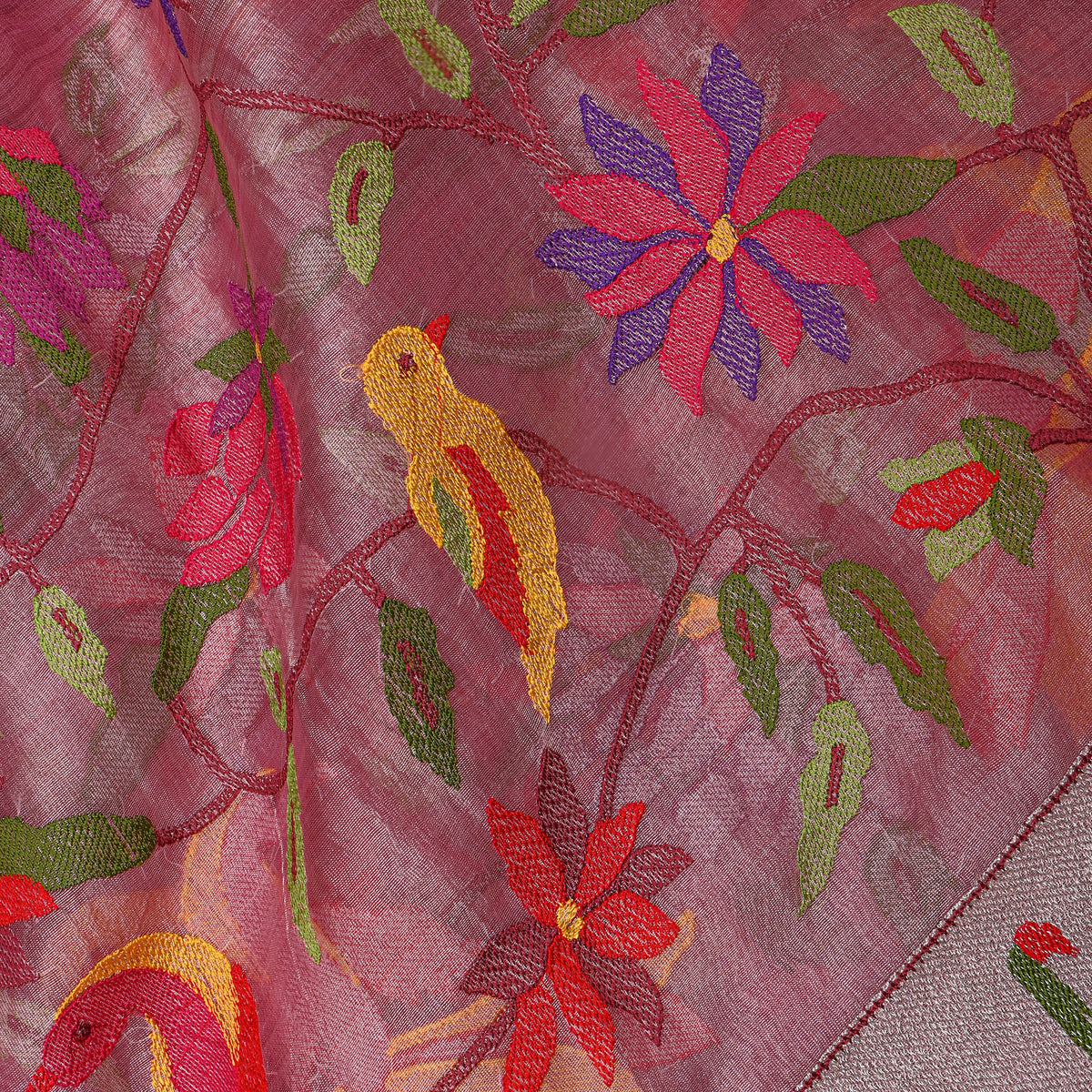 Blush Pink Thread Work Embroidery Tissue Fabric