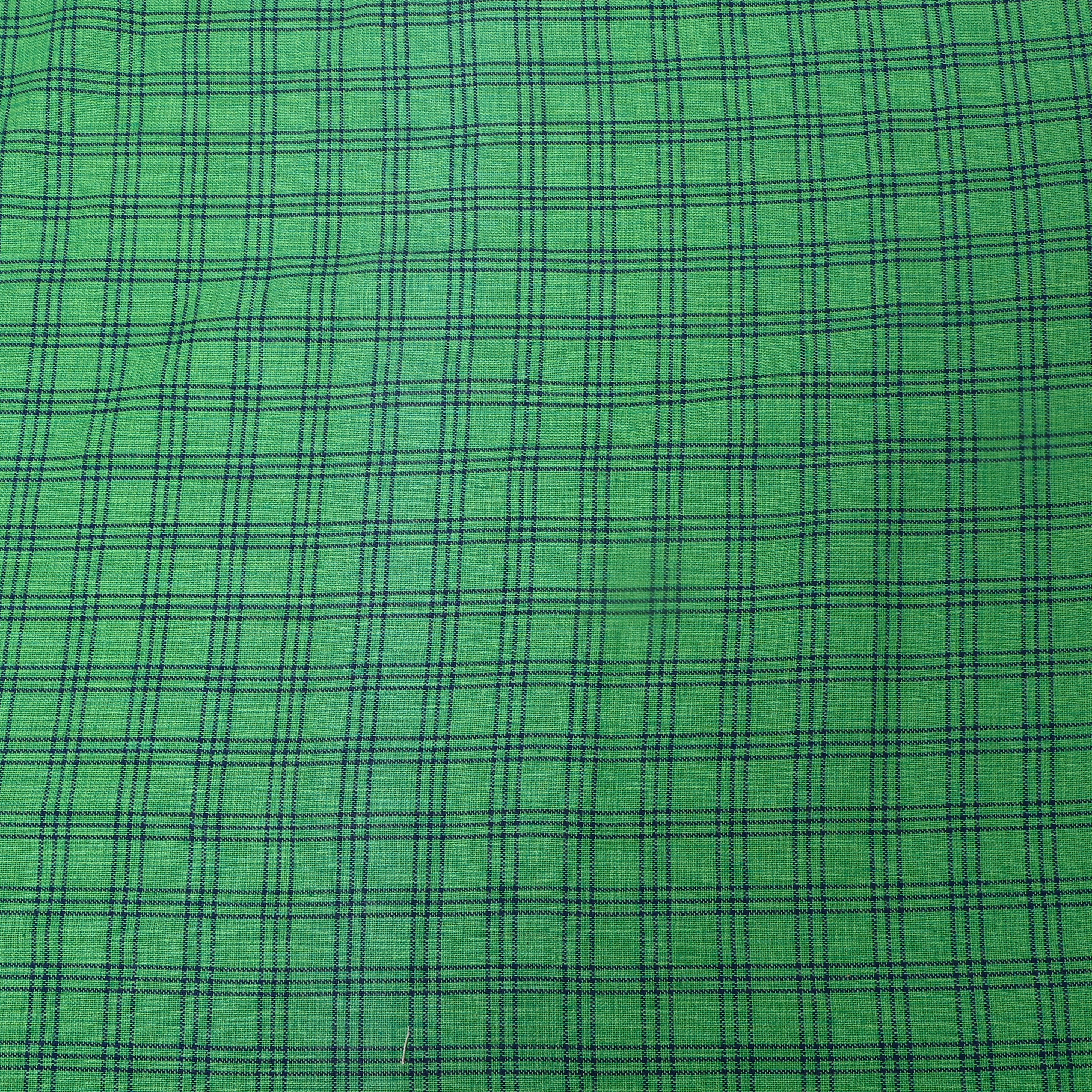 Green With Blue Check Cotton Fabric
