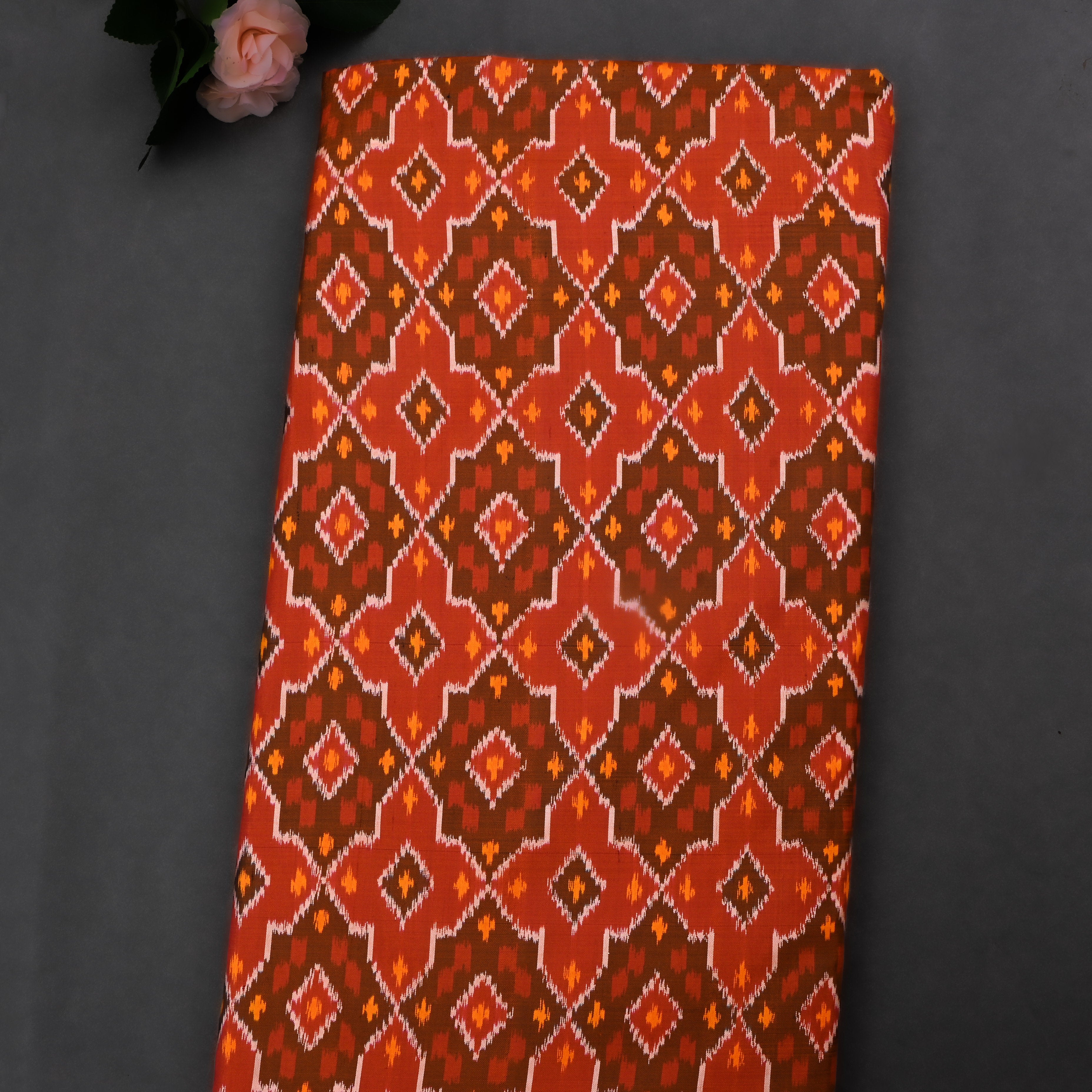 Brown Red Silk Ikat Fabric