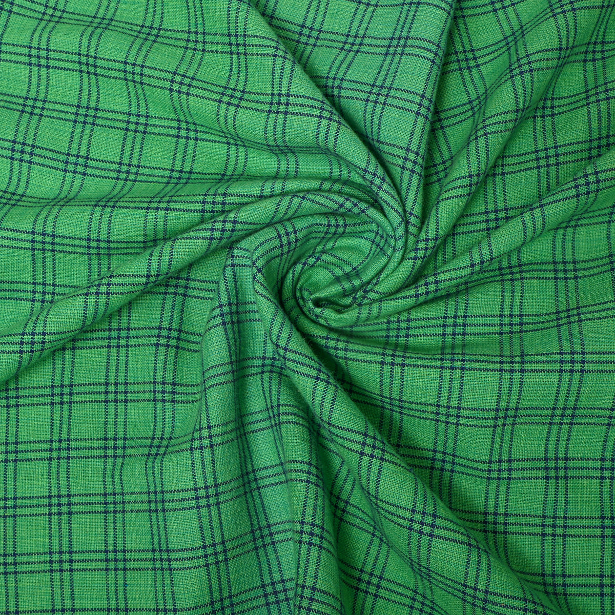 Green With Blue Check Cotton Fabric
