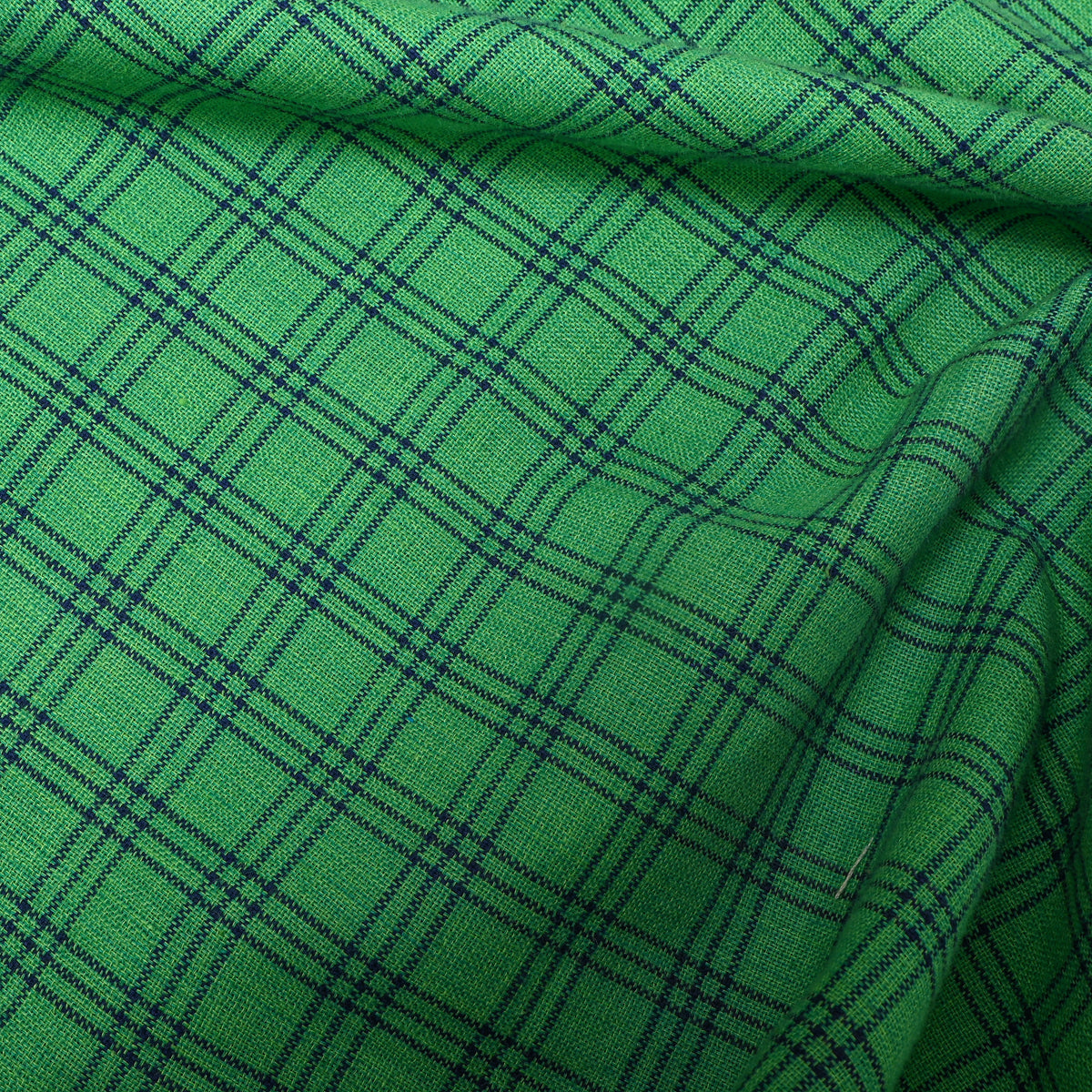 Green With Blue Check Cotton Fabric