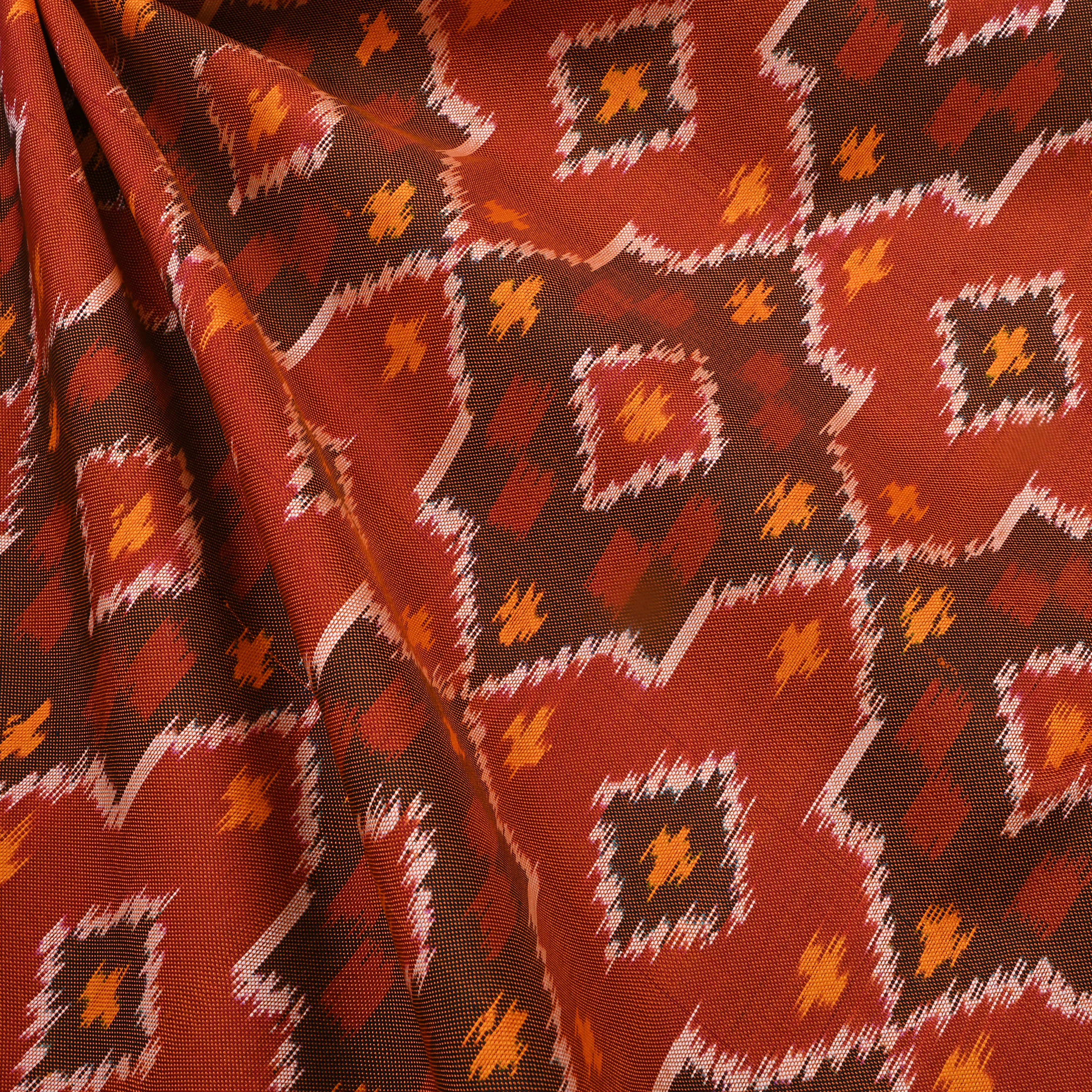 Brown Red Silk Ikat Fabric
