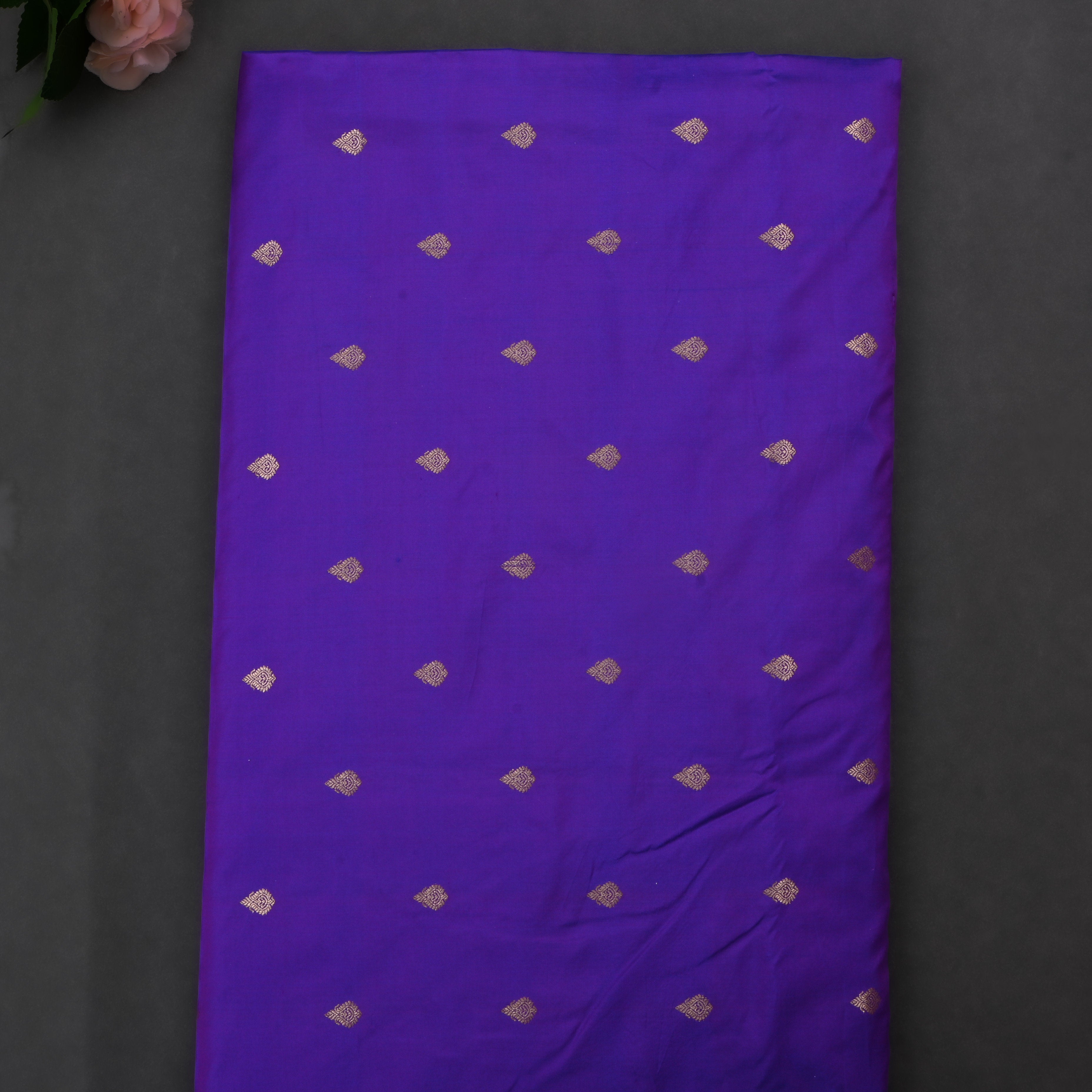 Daisy Bush Purple Jamawar Silk Fabric With Butti'S