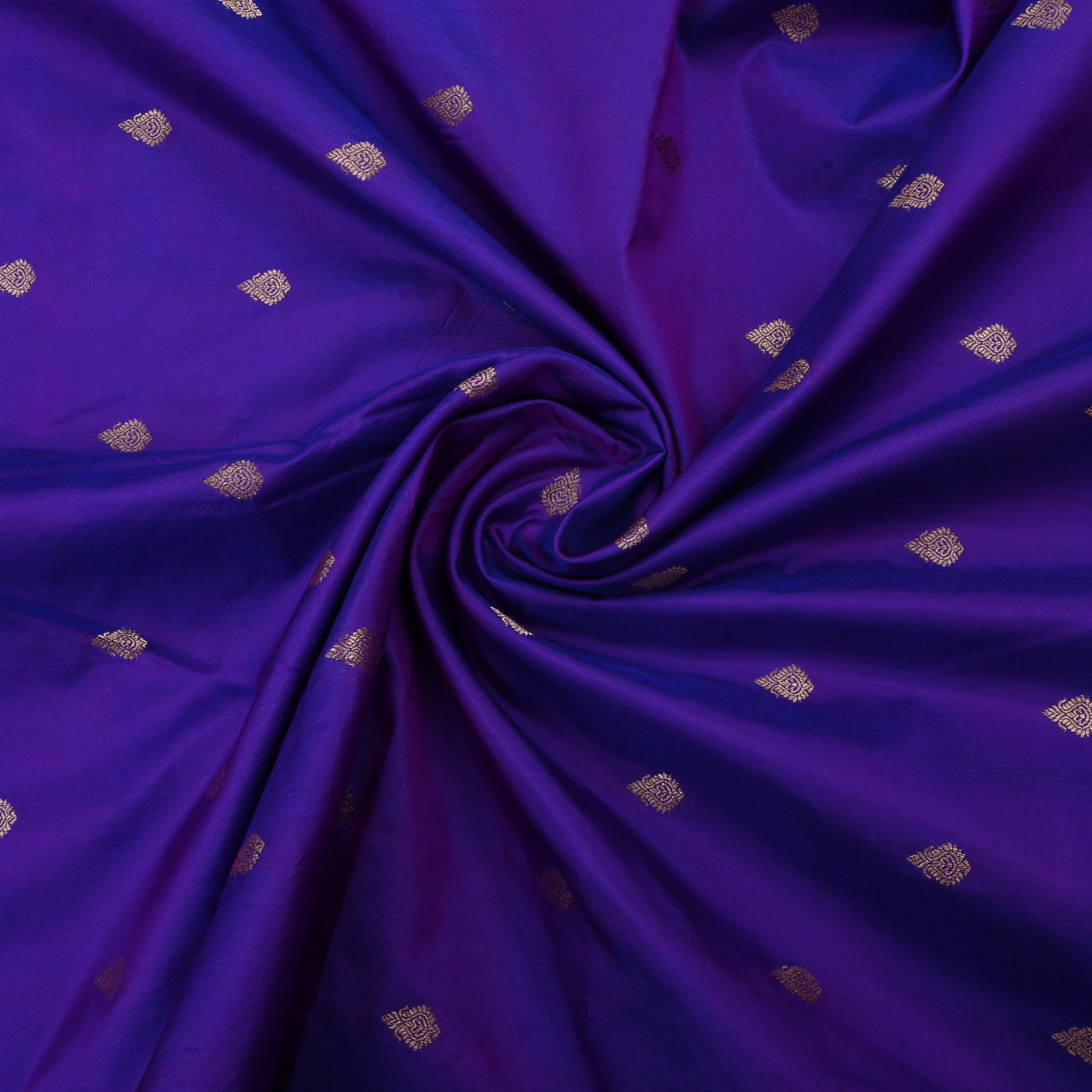 Daisy Bush Purple Jamawar Silk Fabric With Butti'S
