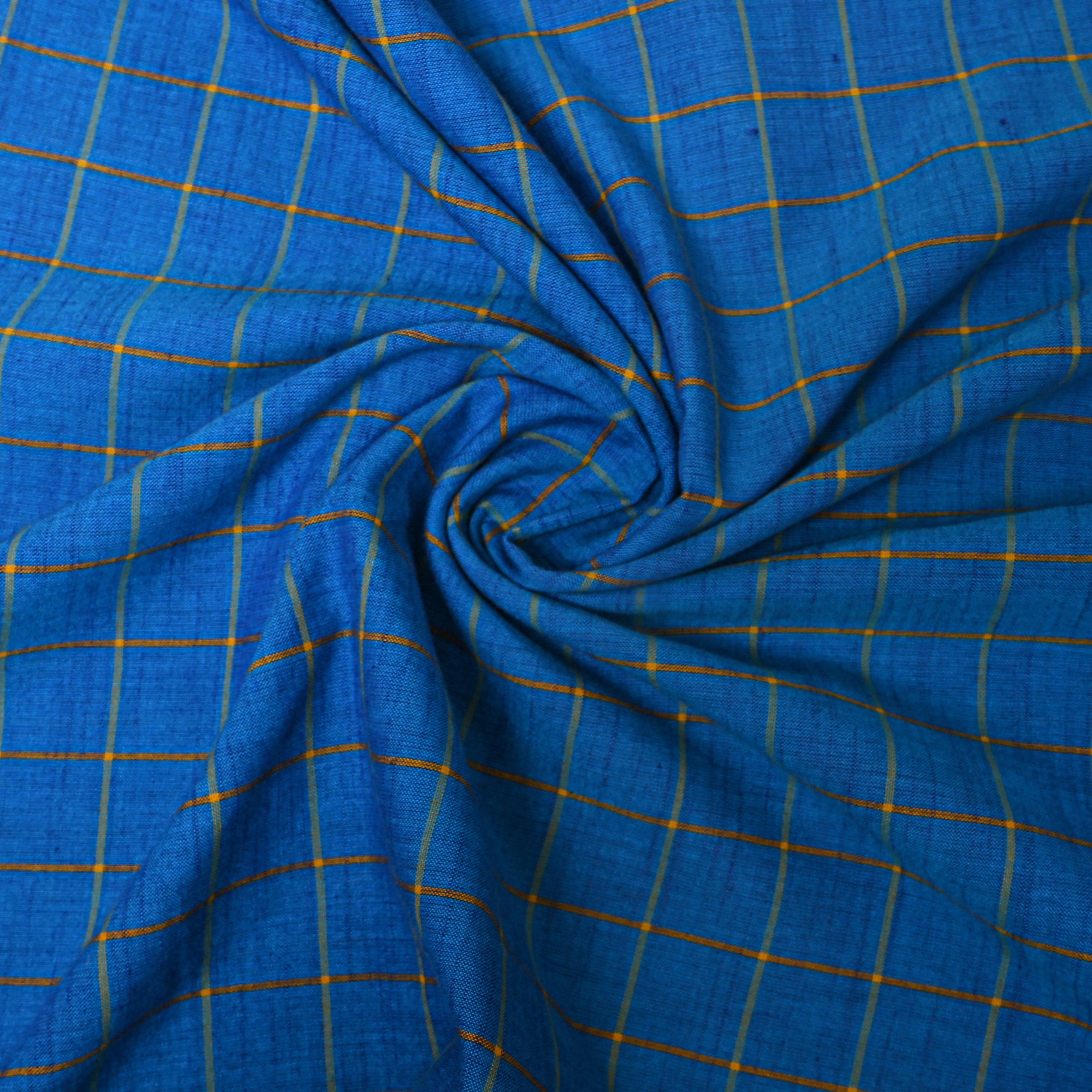 Blue Yellow Check Cotton Fabric