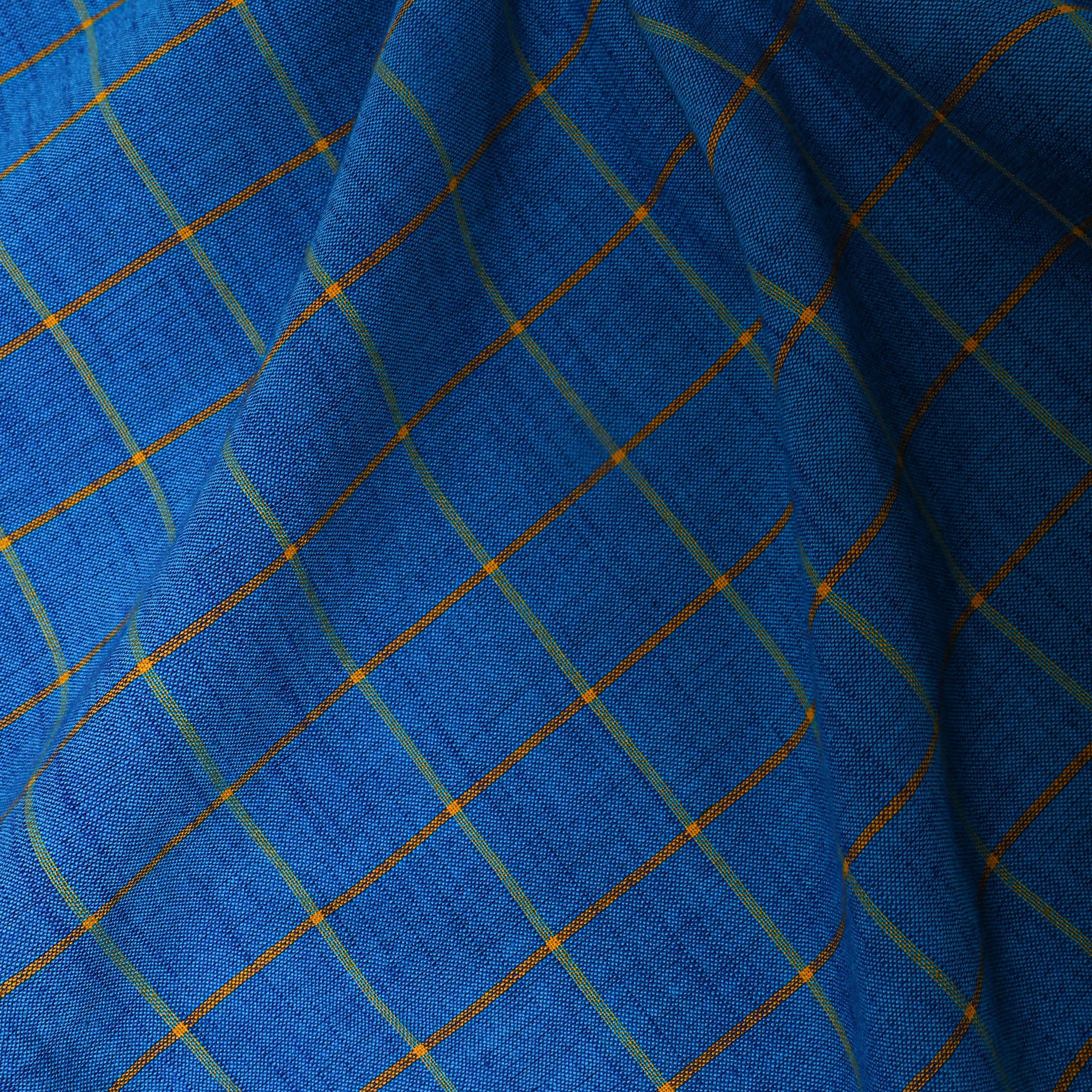 Blue Yellow Check Cotton Fabric