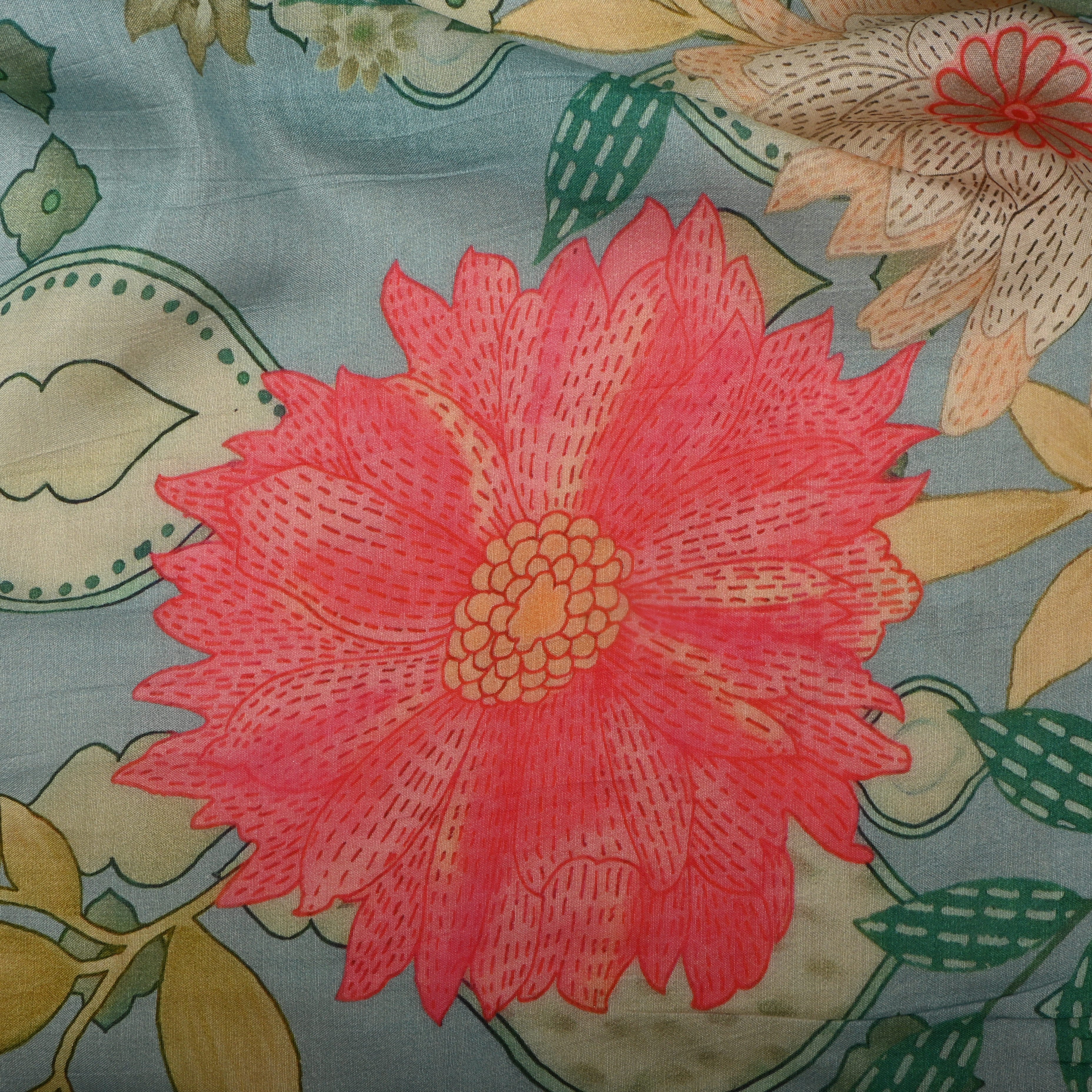 Pale Blue Chanderi Fabric With Floral Prints
