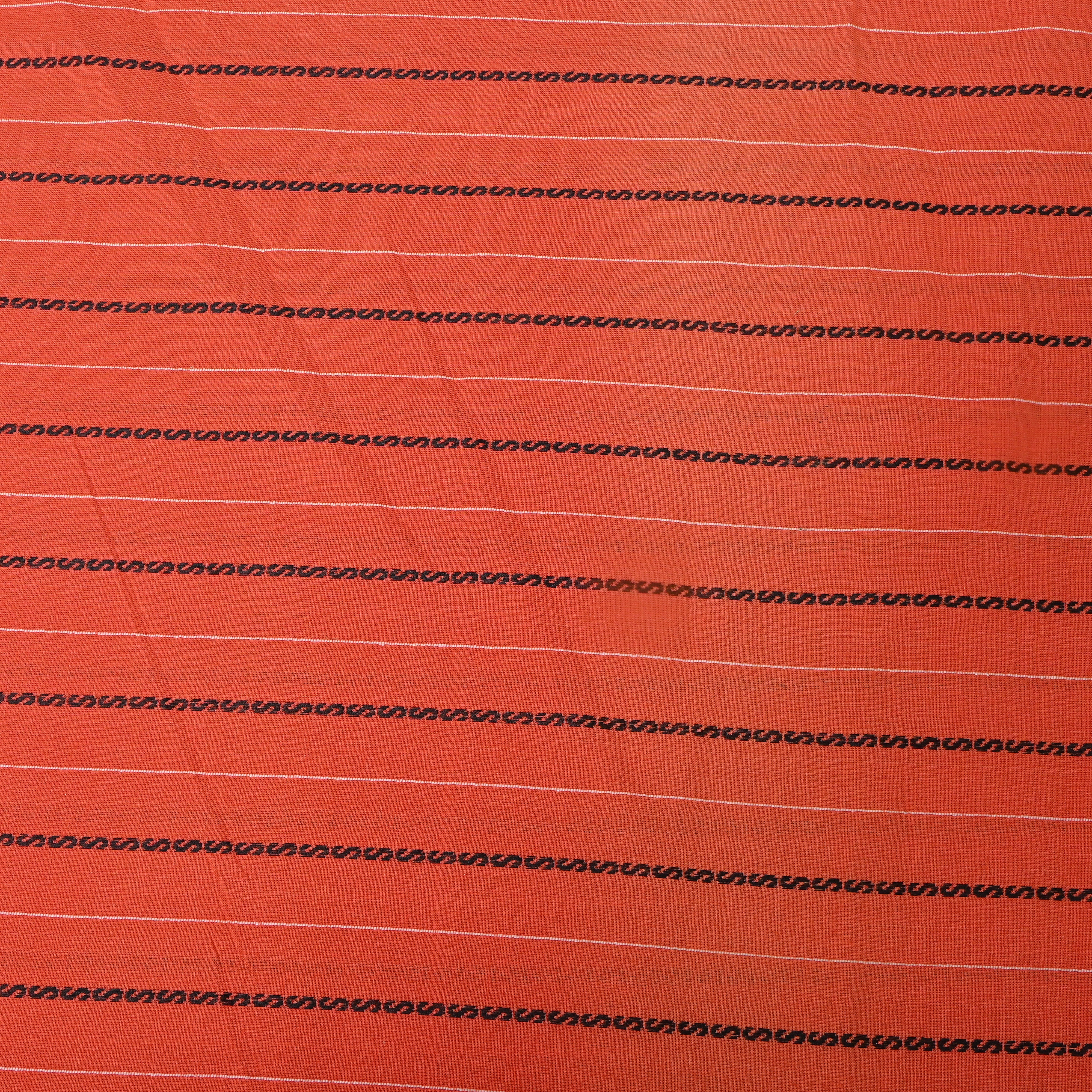 Orange With Black Wavy Stripe Cotton Fabric