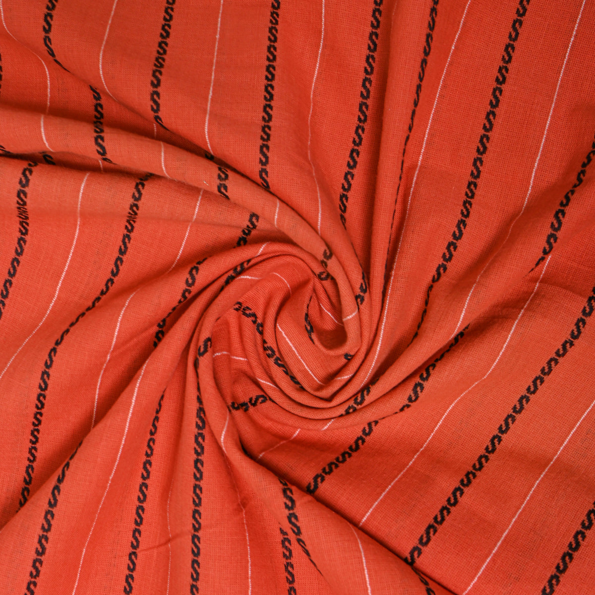 Orange With Black Wavy Stripe Cotton Fabric