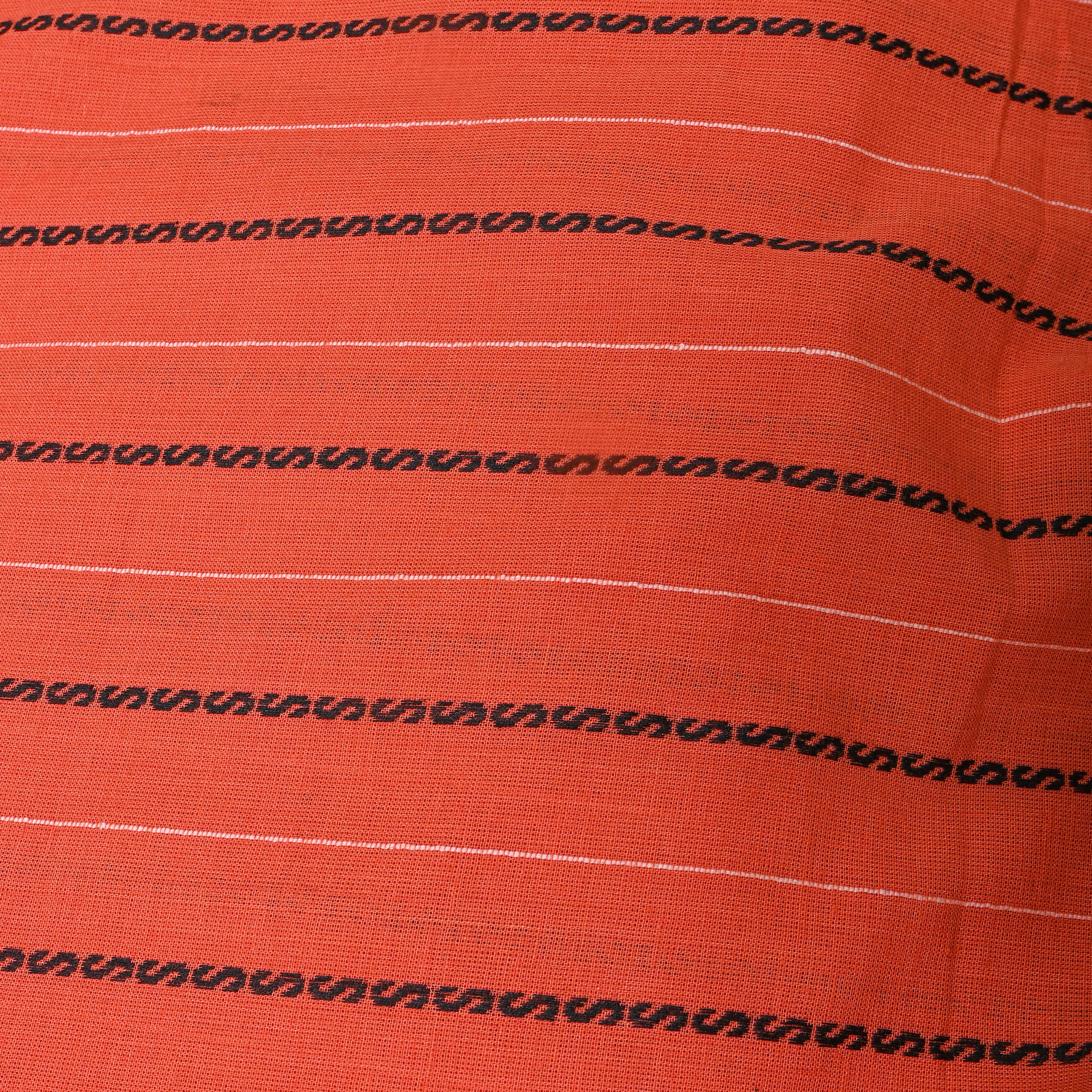 Orange With Black Wavy Stripe Cotton Fabric